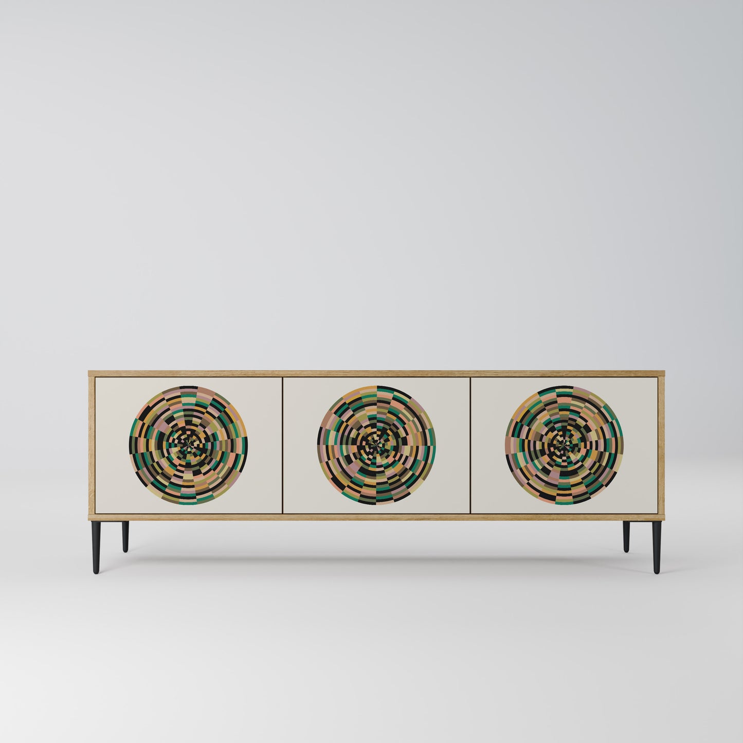 GREEN CIRCLES 3-Door TV Stand in Oak Effect