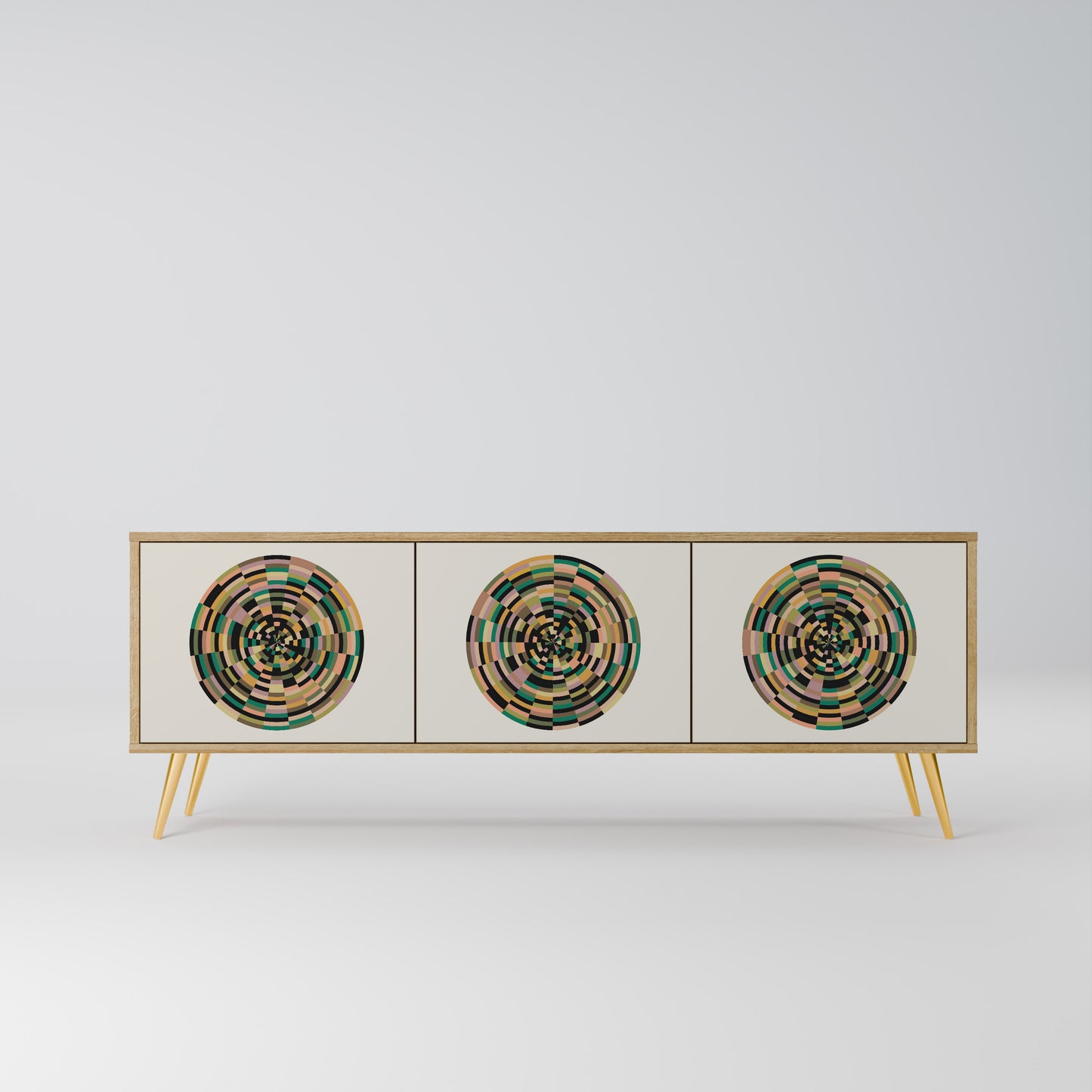 GREEN CIRCLES 3-Door TV Stand in Oak Effect