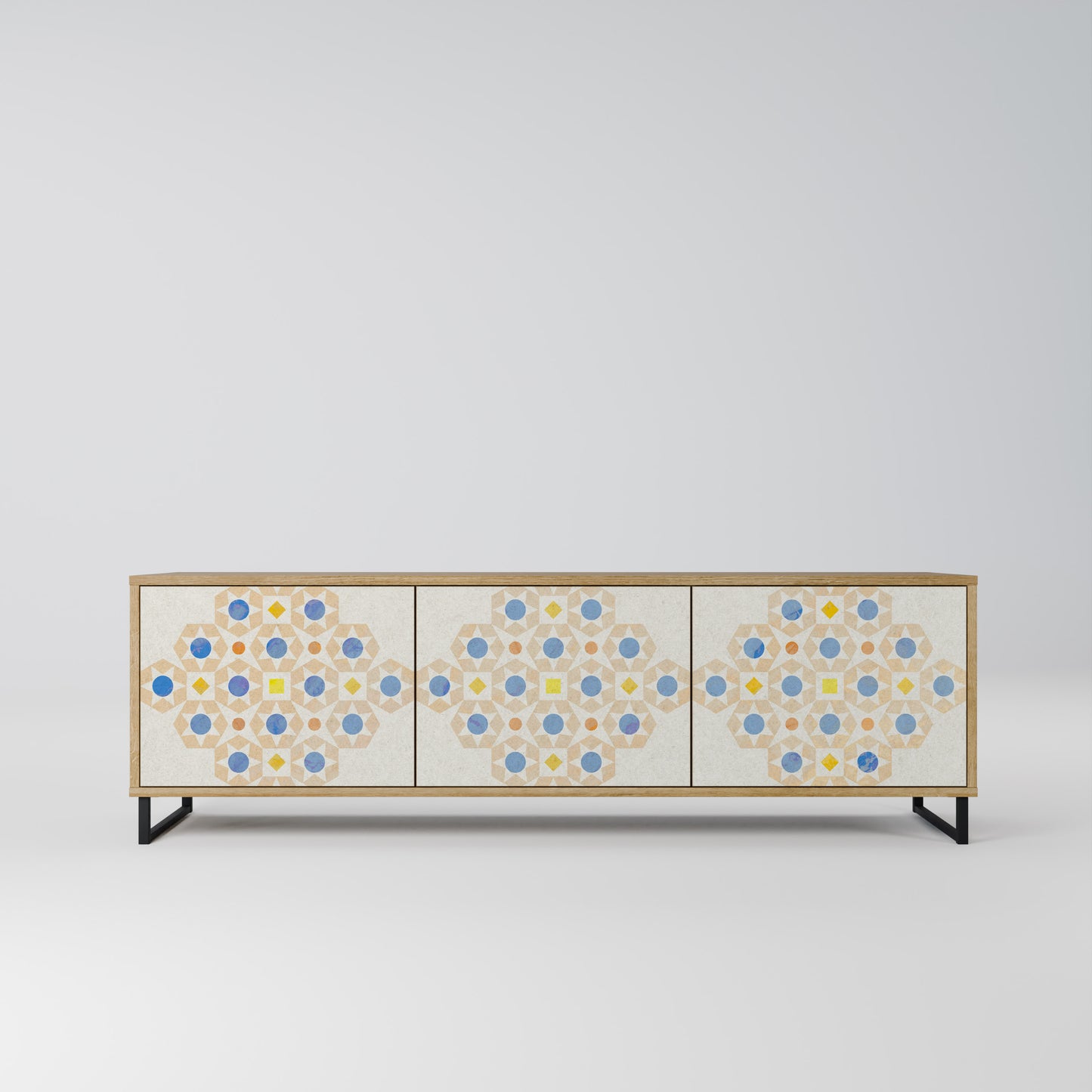 PATTERNED PRISM 3-Door TV Stand in Oak Effect