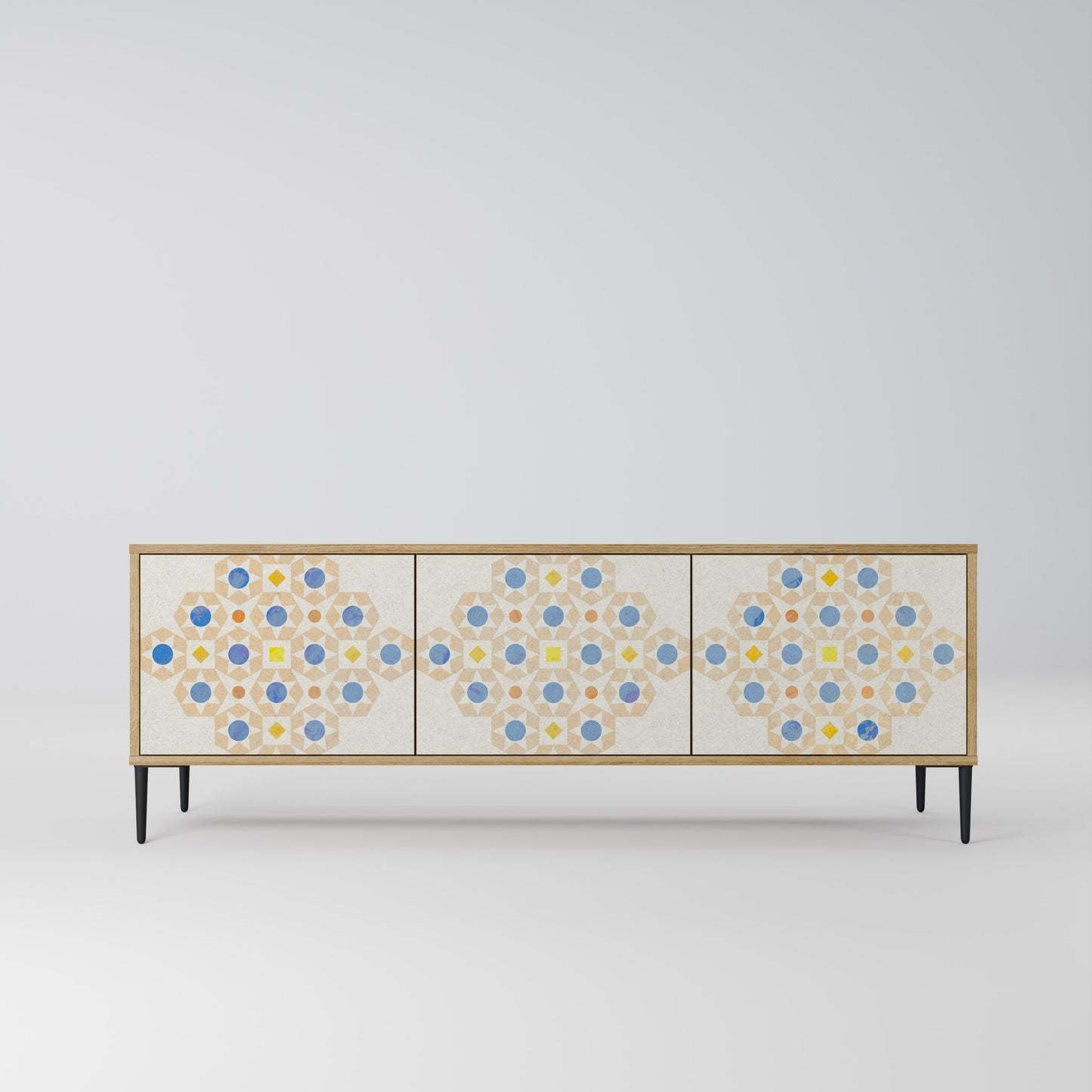 PATTERNED PRISM 3-Door TV Stand in Oak Effect