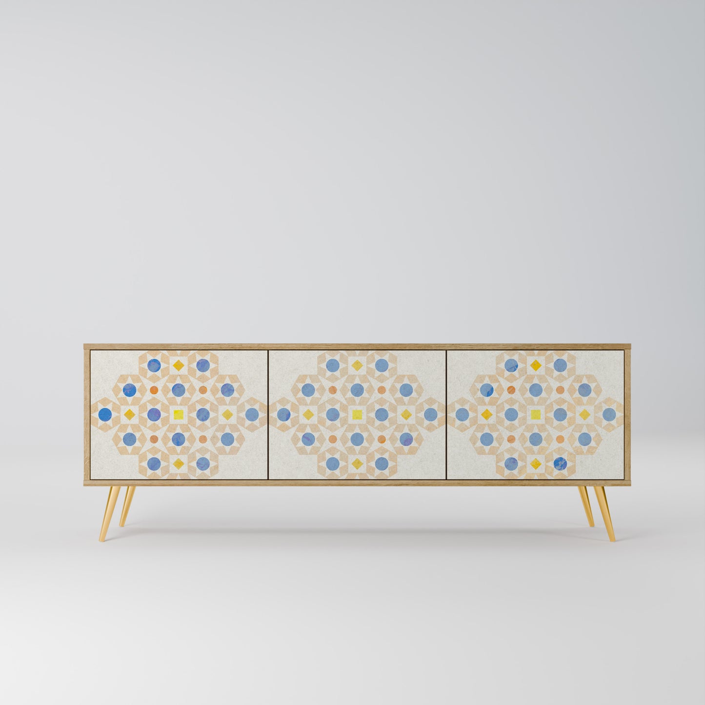 PATTERNED PRISM 3-Door TV Stand in Oak Effect