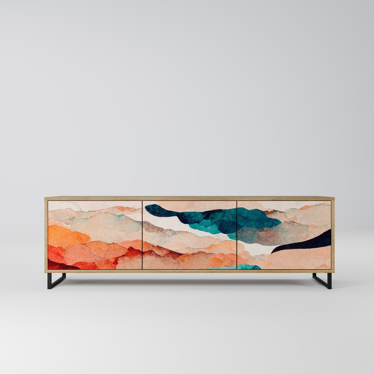 ABSTRACT LANDSCAPE 3-Door TV Stand in Oak Effect