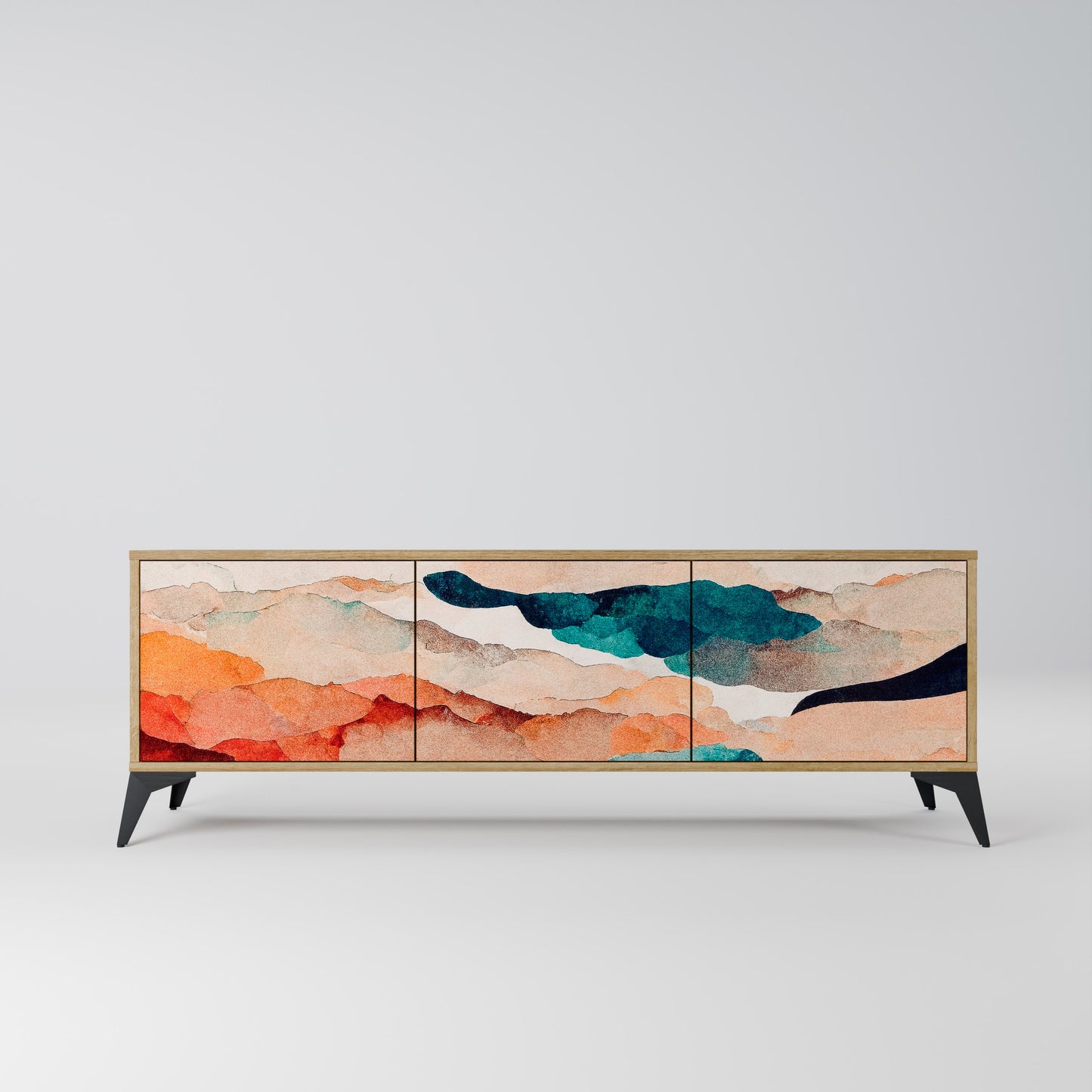 ABSTRACT LANDSCAPE 3-Door TV Stand in Oak Effect