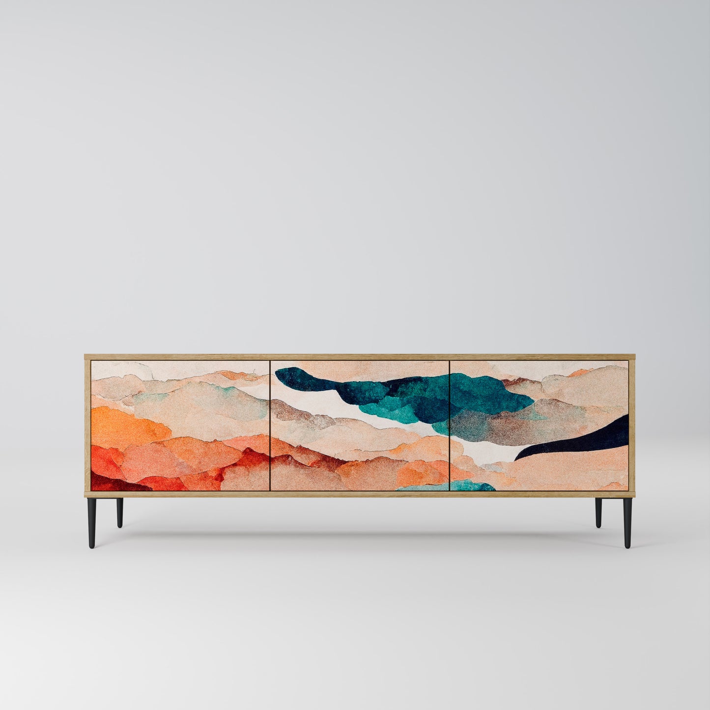 ABSTRACT LANDSCAPE 3-Door TV Stand in Oak Effect