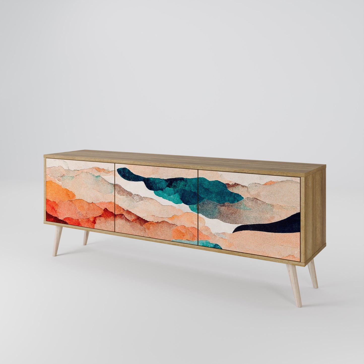 ABSTRACT LANDSCAPE 3-Door TV Stand in Oak Effect