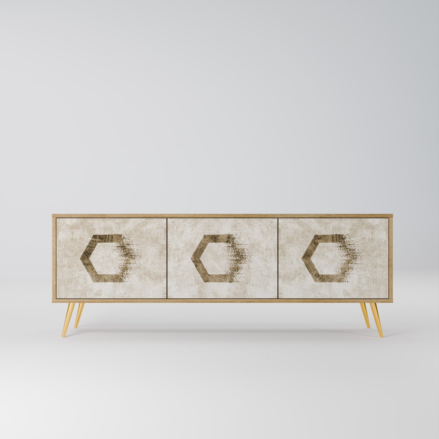 HEXAGONAL SHAPES 3-dörrars TV-bänk i ekeffekt