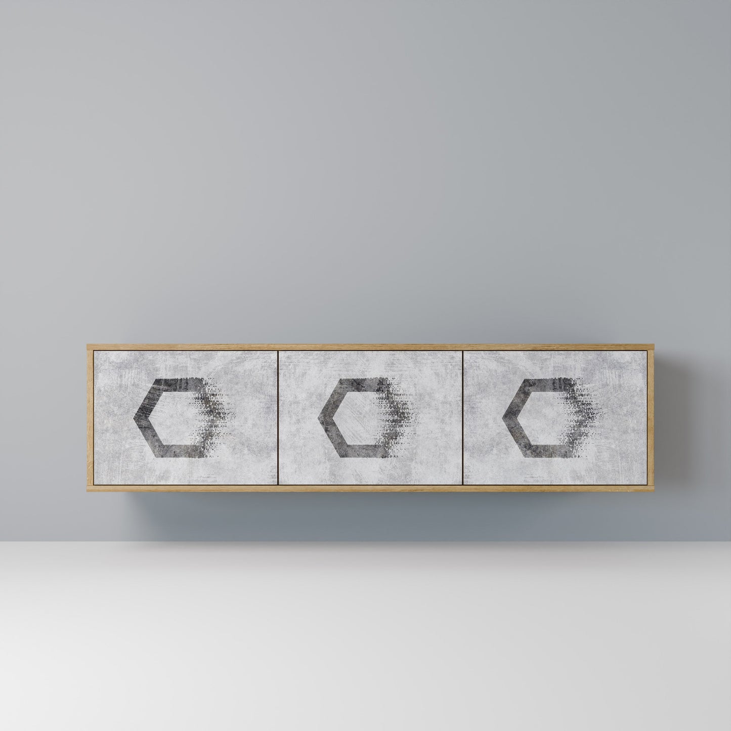 HEXAGONAL FIGURES 3-Door TV Stand in Oak Effect