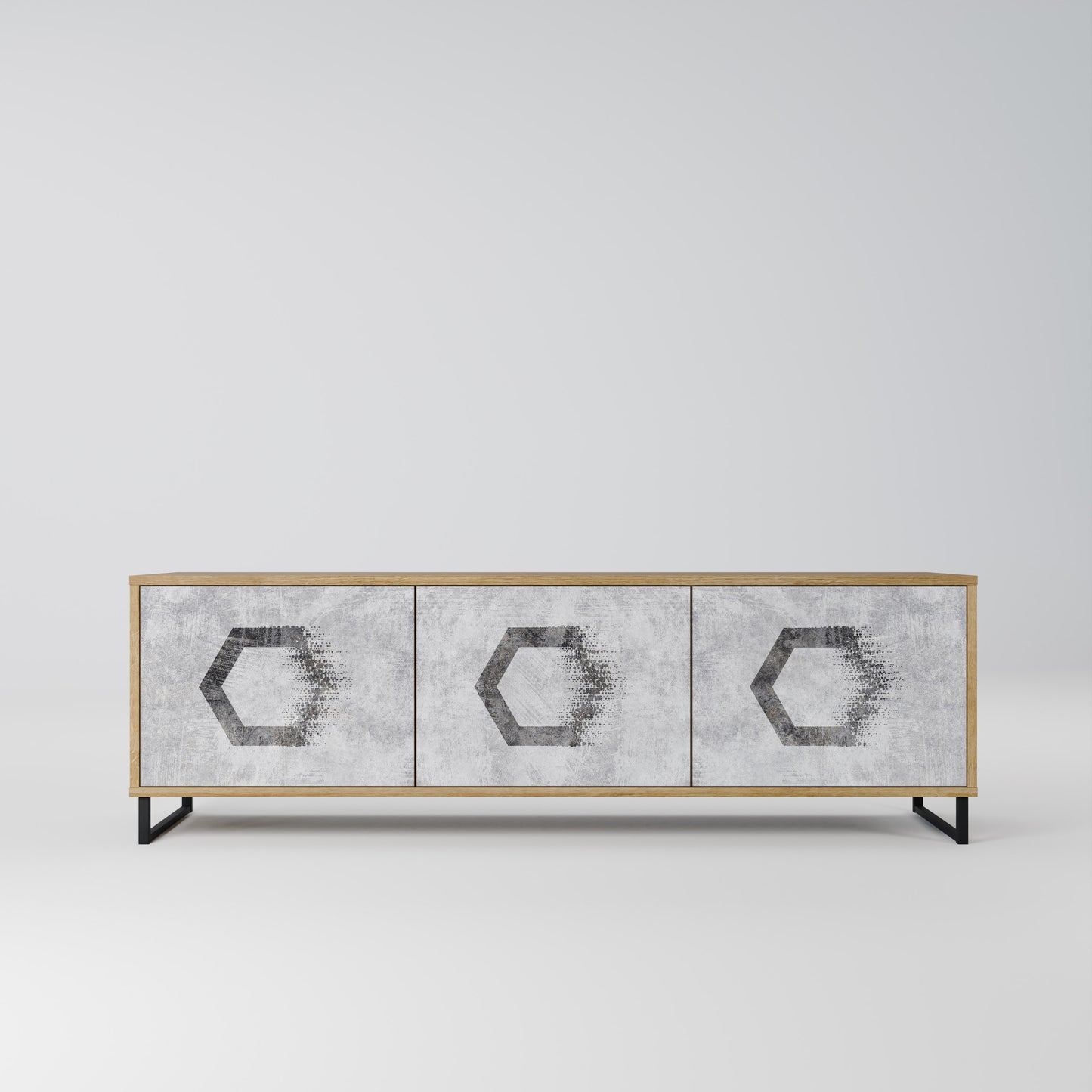 HEXAGONAL FIGURES 3-Door TV Stand in Oak Effect