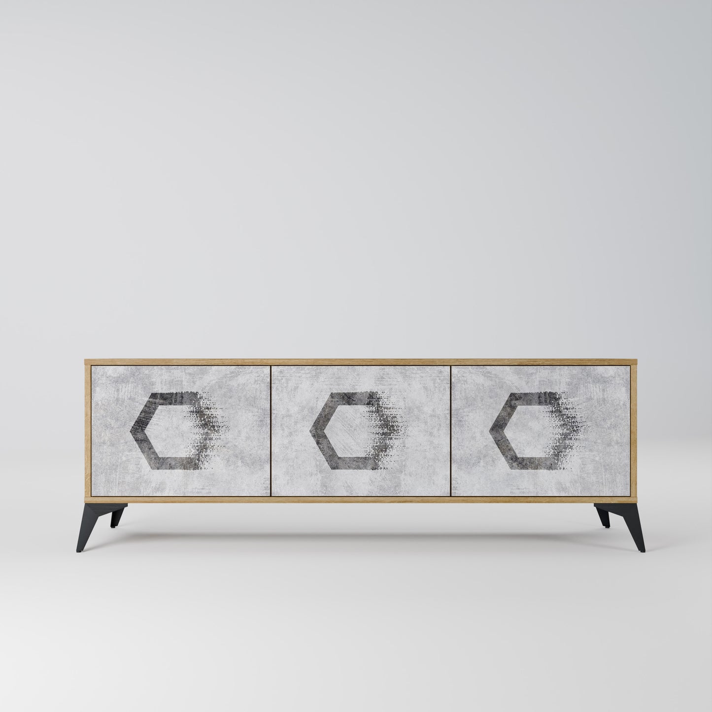 HEXAGONAL FIGURES 3-Door TV Stand in Oak Effect