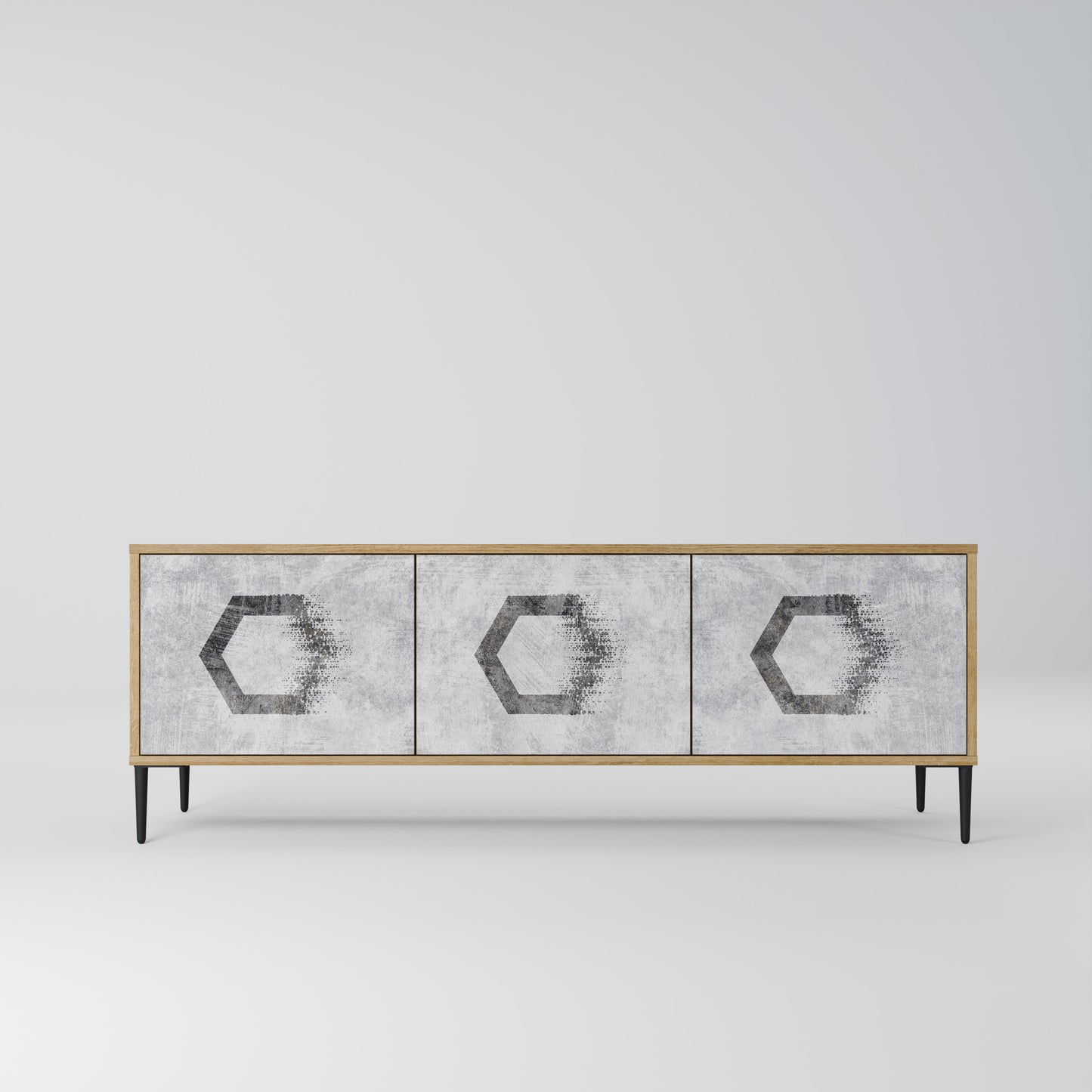 HEXAGONAL FIGURES 3-Door TV Stand in Oak Effect