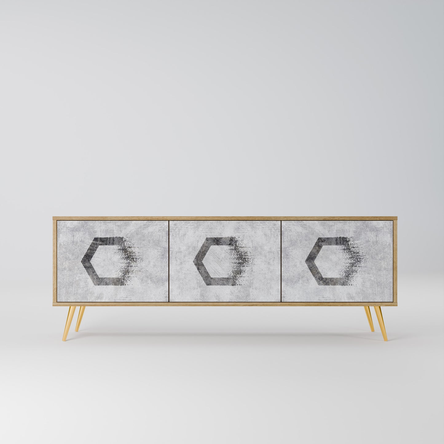 HEXAGONAL FIGURES 3-Door TV Stand in Oak Effect