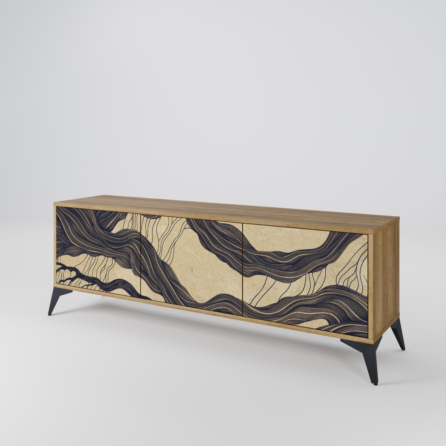 UNIFIED FRAGMENTS 3-Door TV Stand in Oak Effect