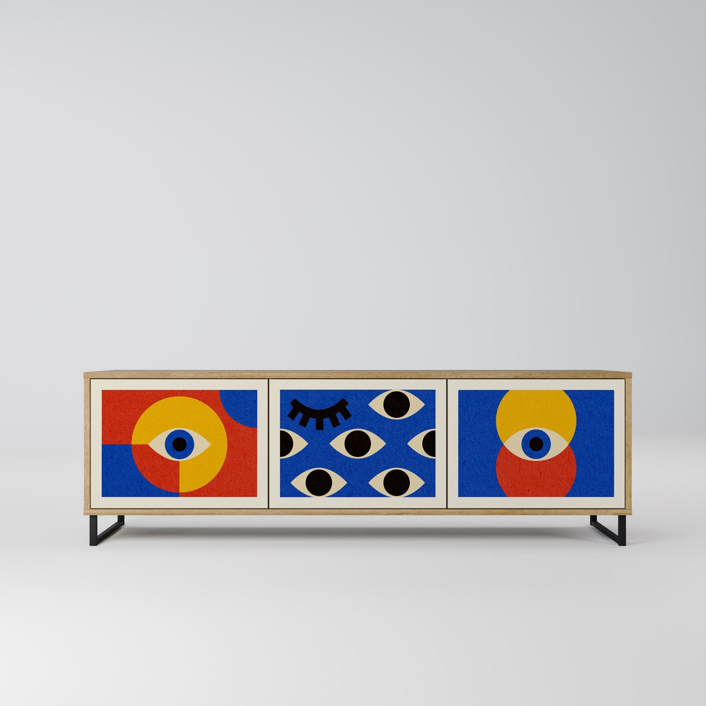GEOMETRIC EYES 3-Door TV Stand in Oak Effect