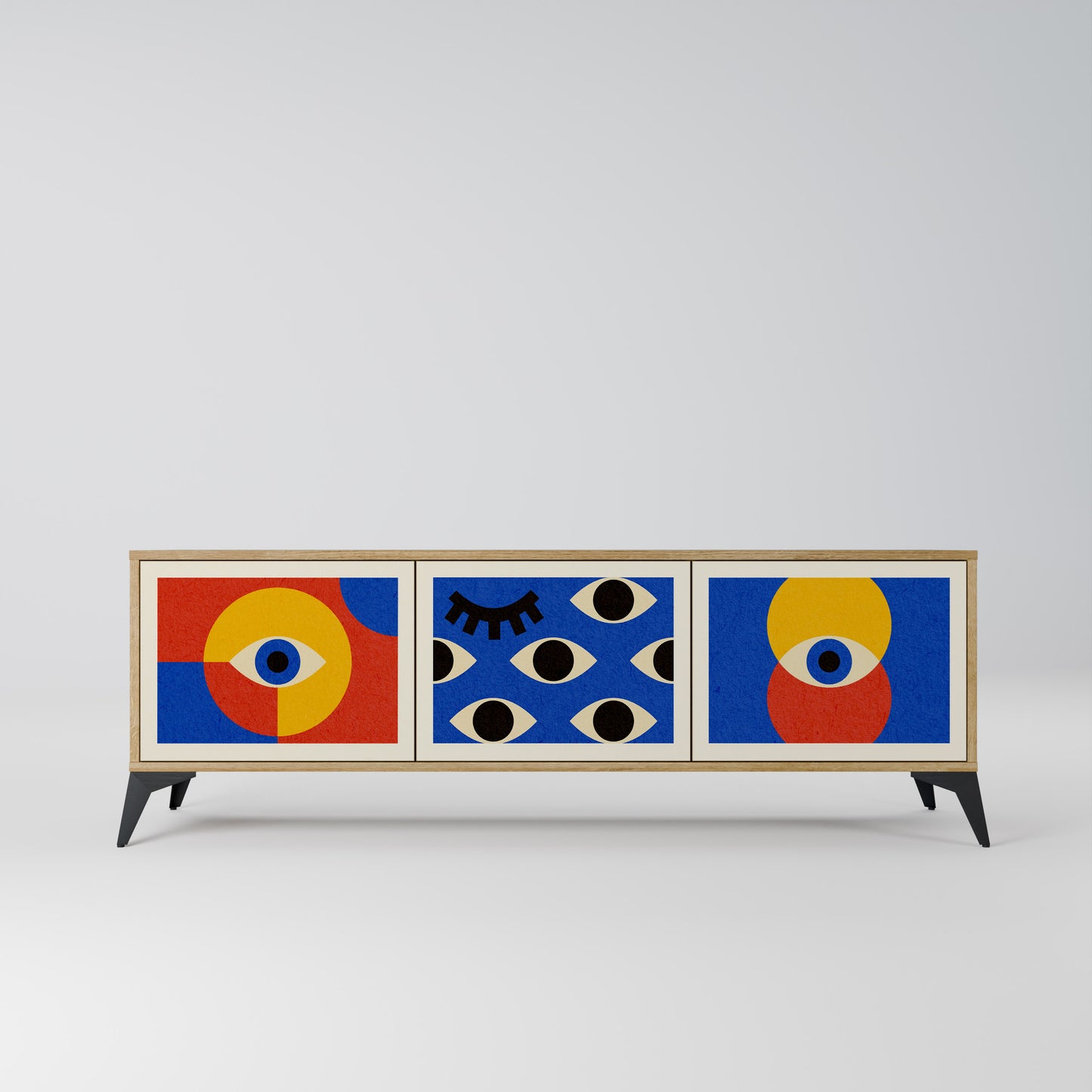 GEOMETRIC EYES 3-Door TV Stand in Oak Effect
