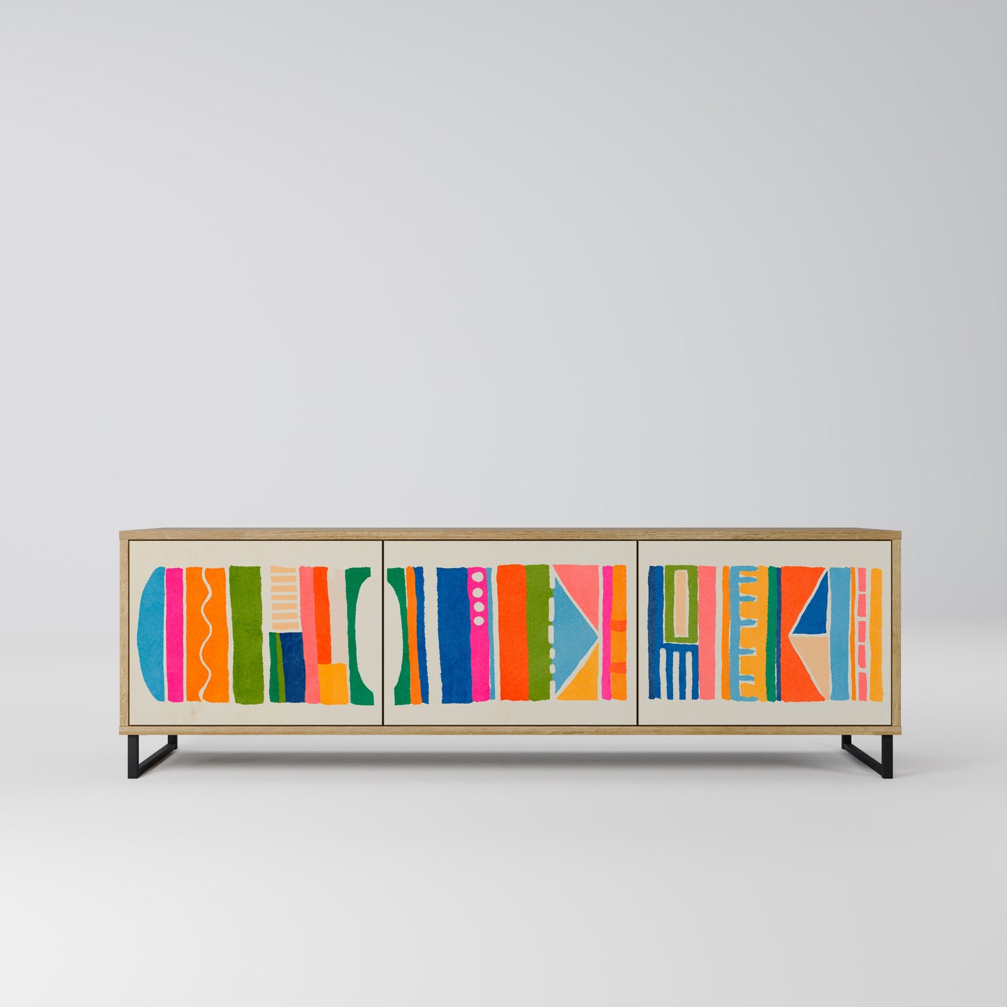 GEOMETRIC SHINE 3-Door TV Stand in Oak Effect