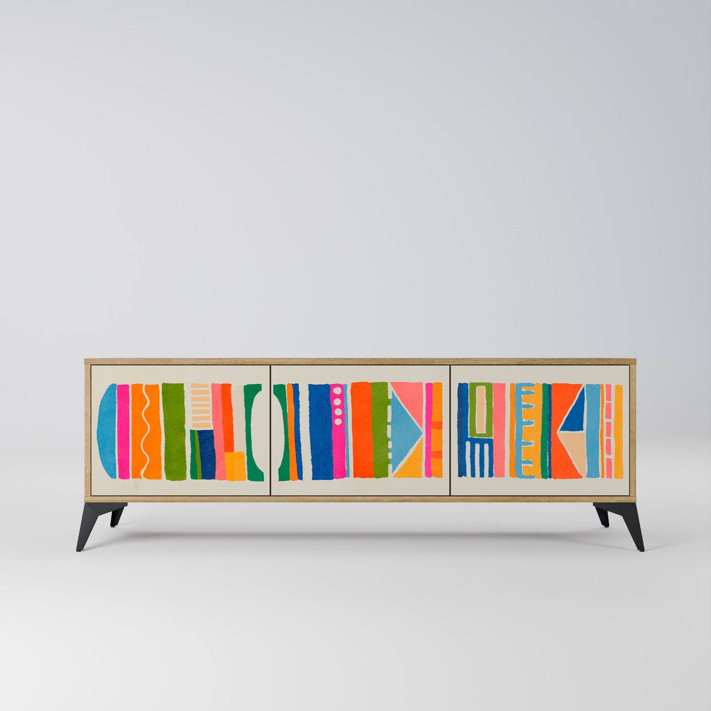 GEOMETRIC SHINE 3-Door TV Stand in Oak Effect