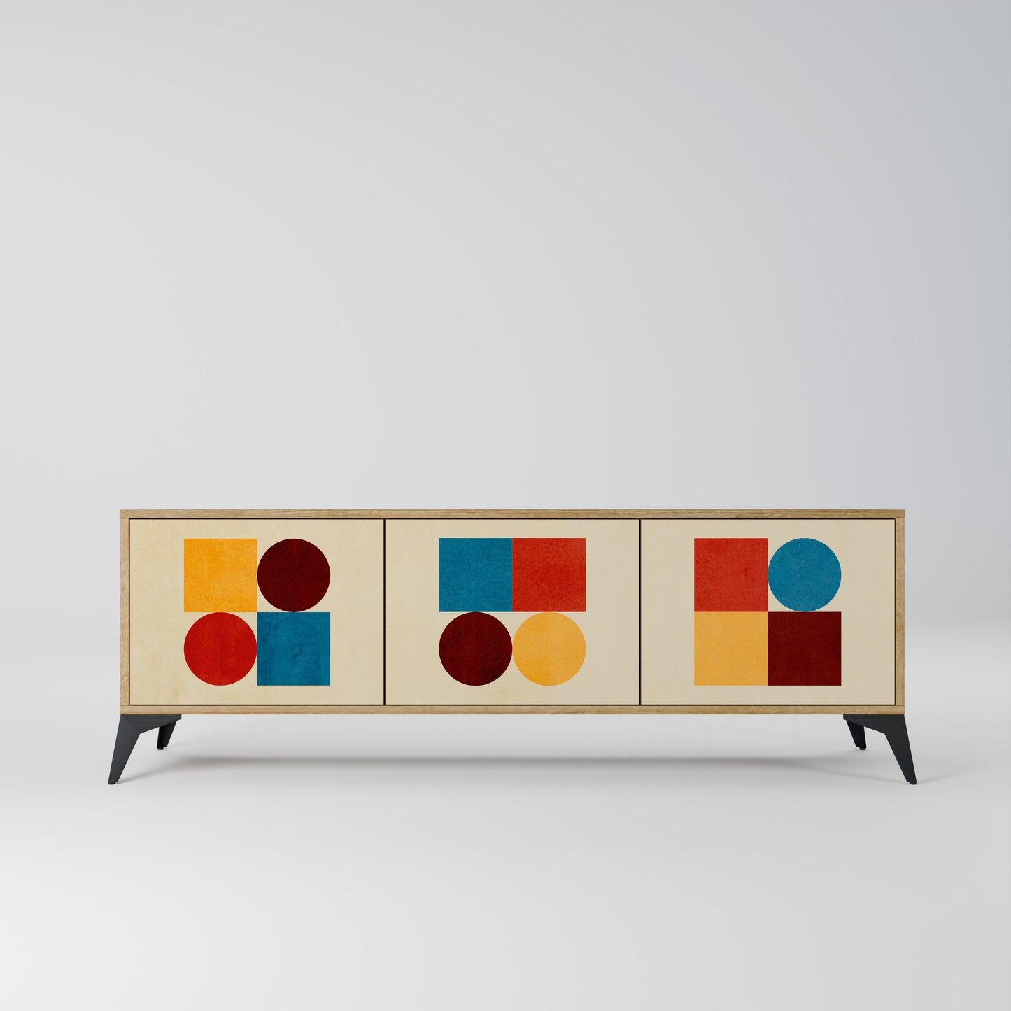 GEOMETRIC PUZZLE 3-Door TV Stand in Oak Effect