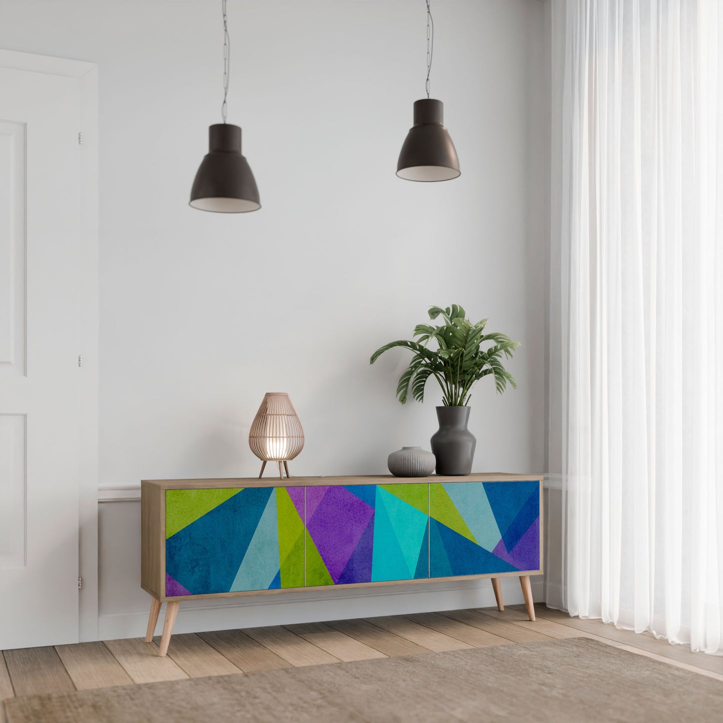 COLD SHOWCASE 3-Door TV Stand in Oak Effect