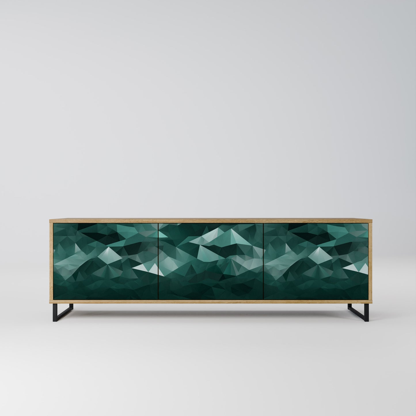 POLYGONAL FLOATING 3-Door TV Stand in Oak Effect