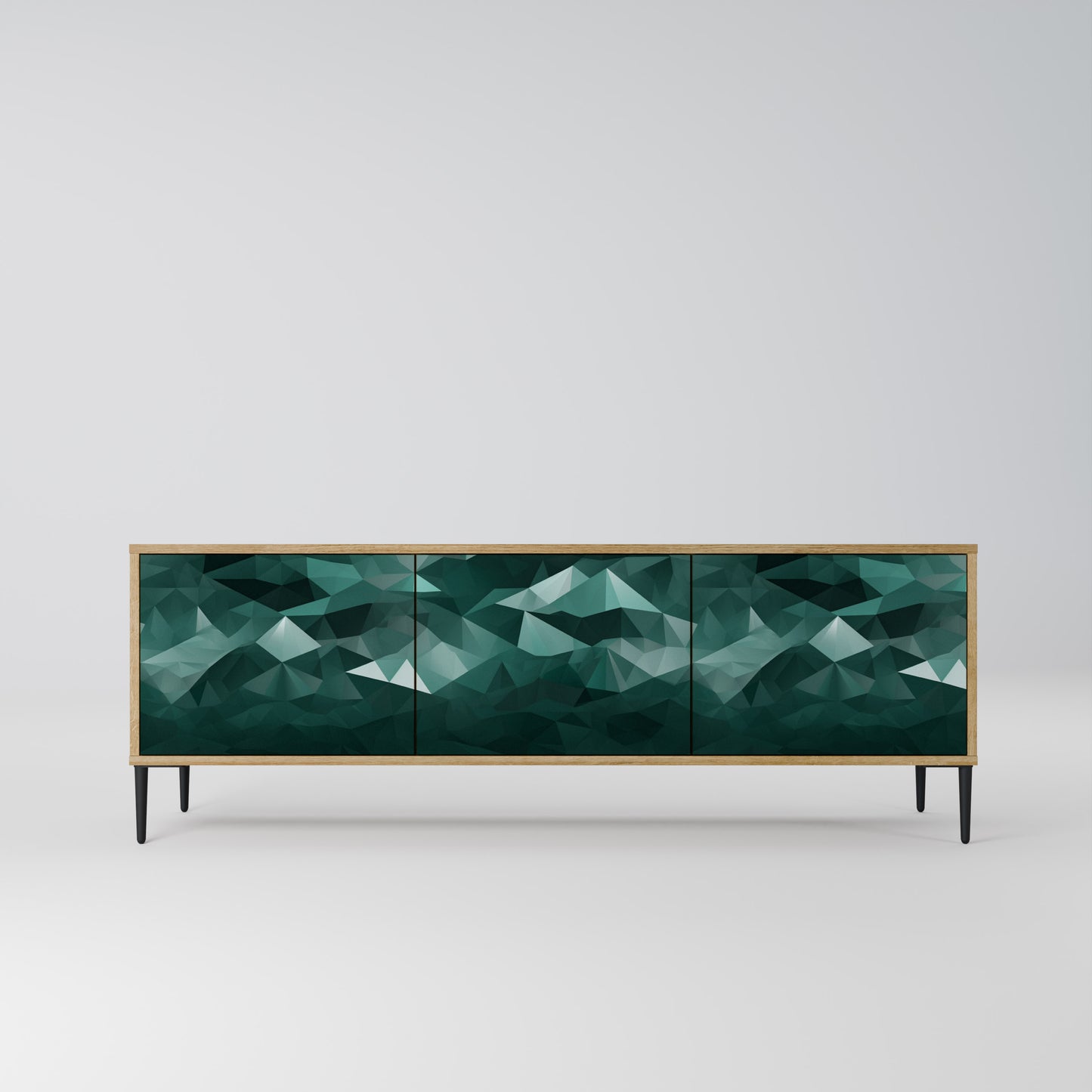 POLYGONAL FLOATING 3-Door TV Stand in Oak Effect