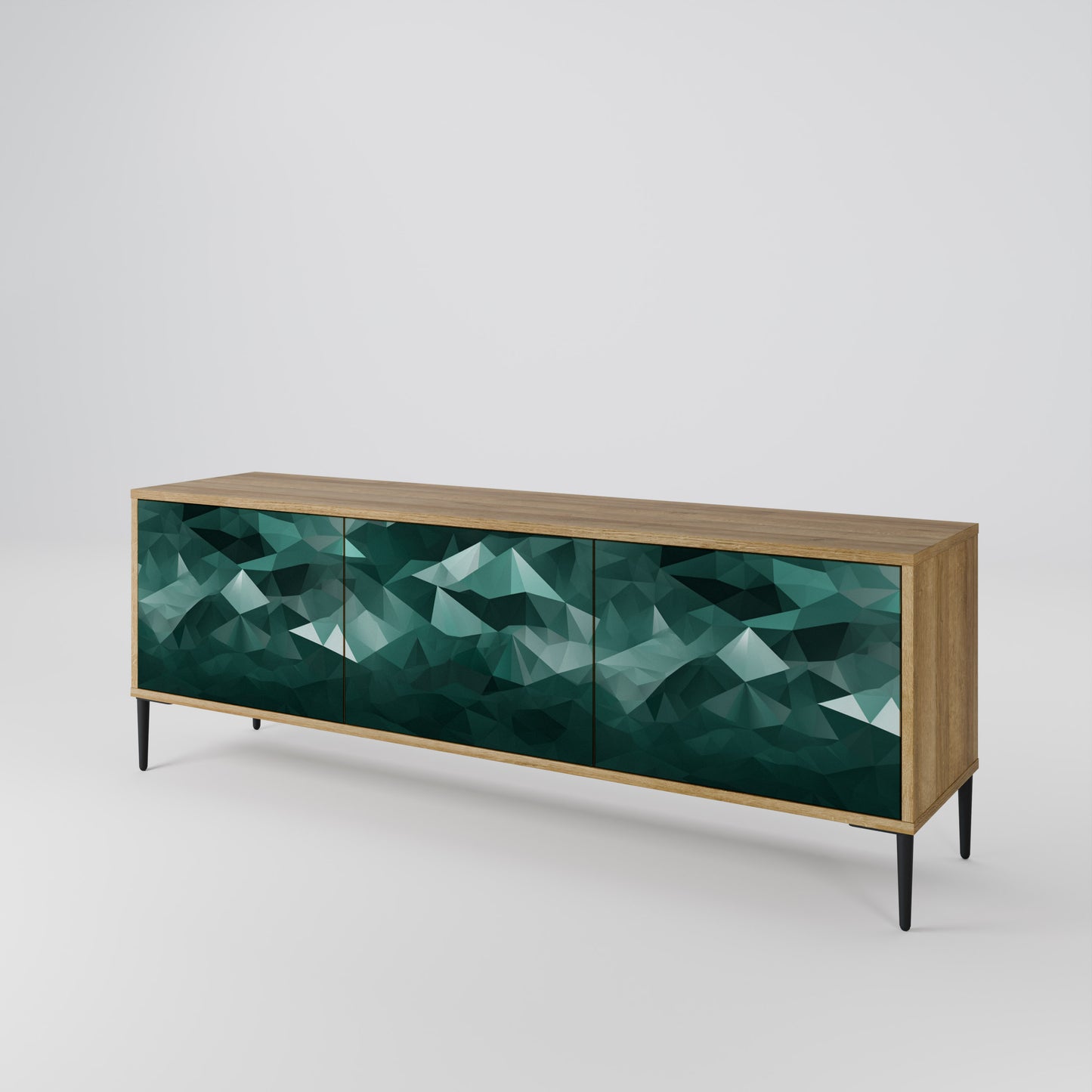 POLYGONAL FLOATING 3-Door TV Stand in Oak Effect
