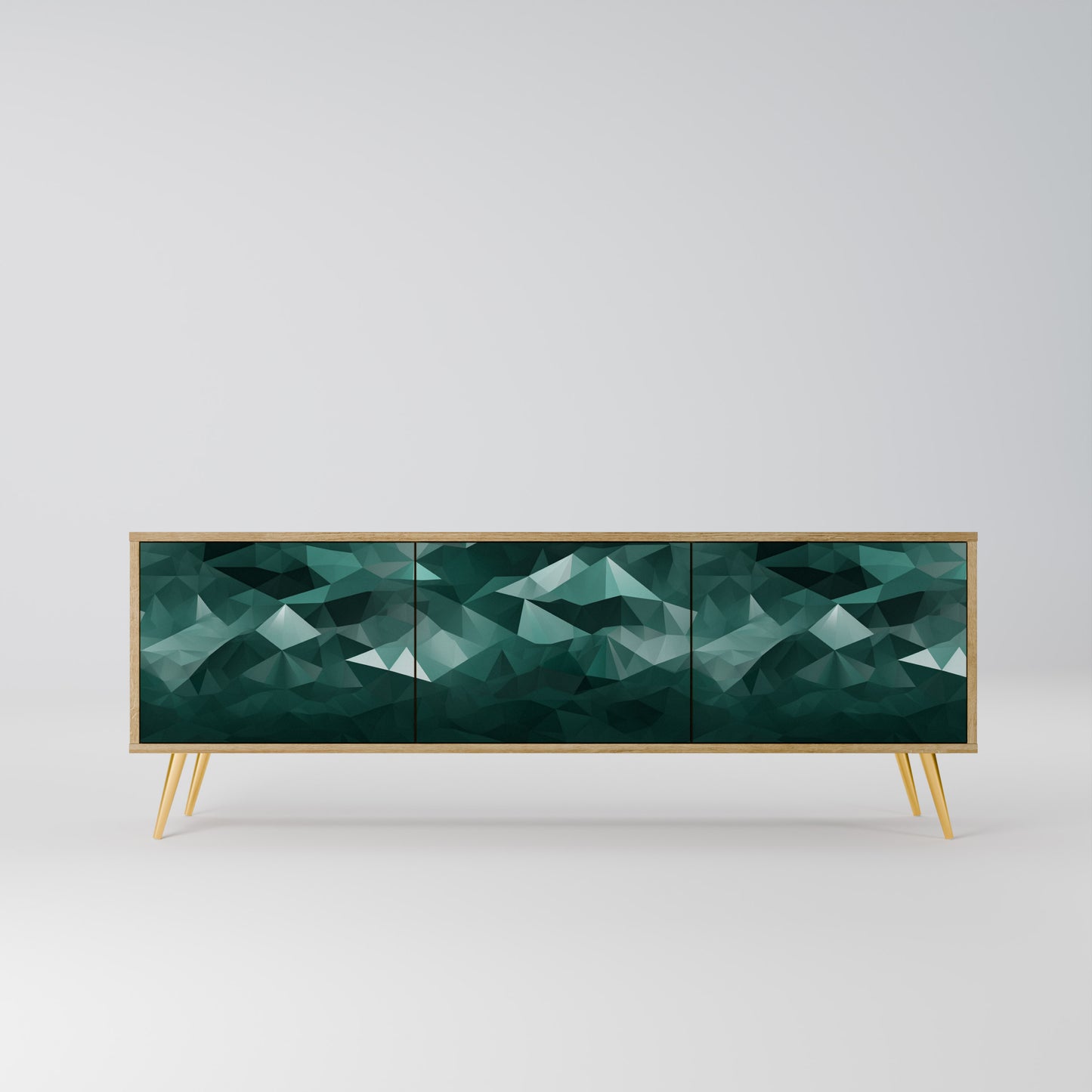 POLYGONAL FLOATING 3-Door TV Stand in Oak Effect