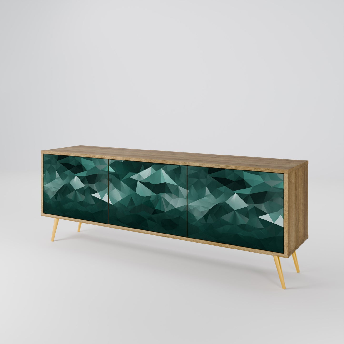 POLYGONAL FLOATING 3-Door TV Stand in Oak Effect