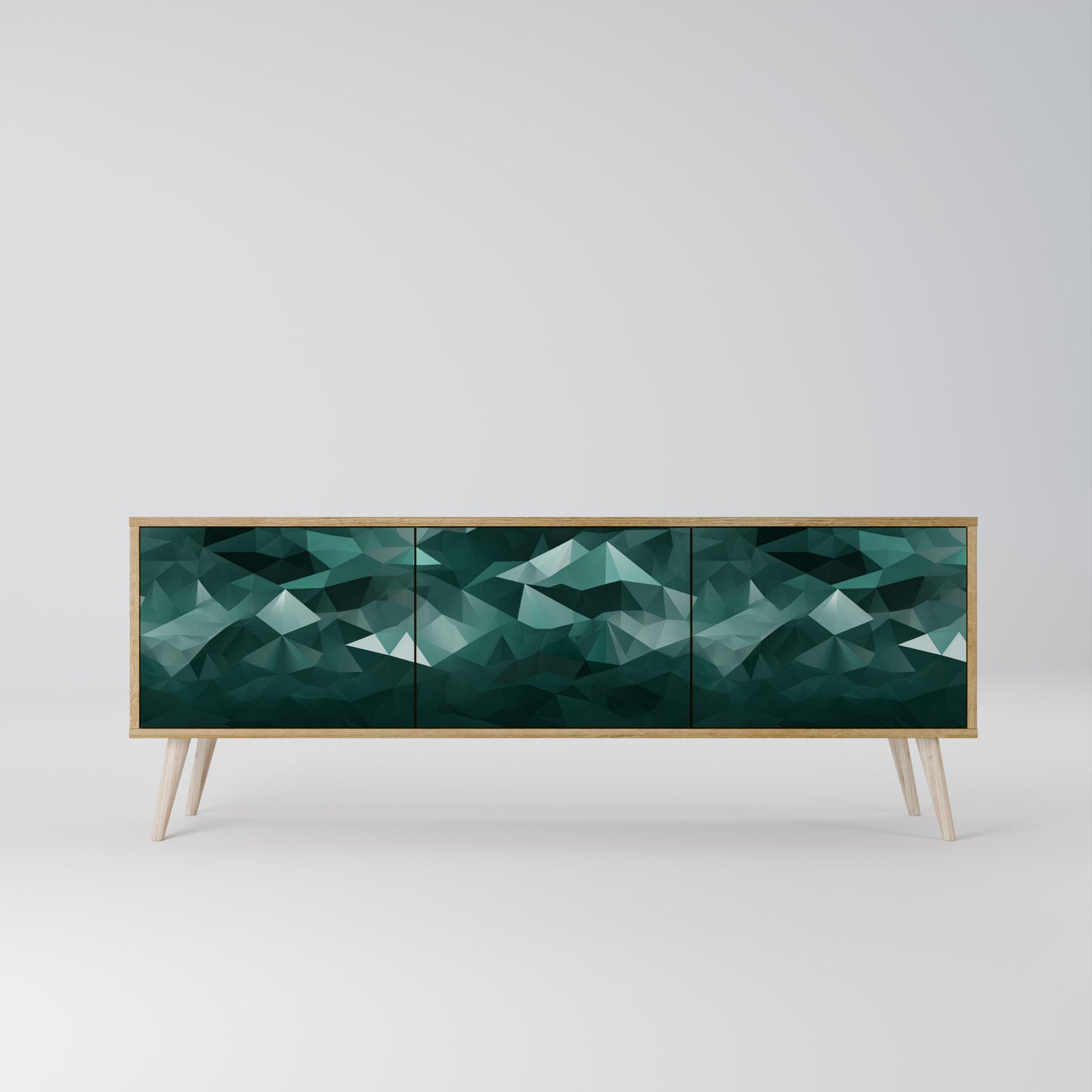 POLYGONAL FLOATING 3-Door TV Stand in Oak Effect