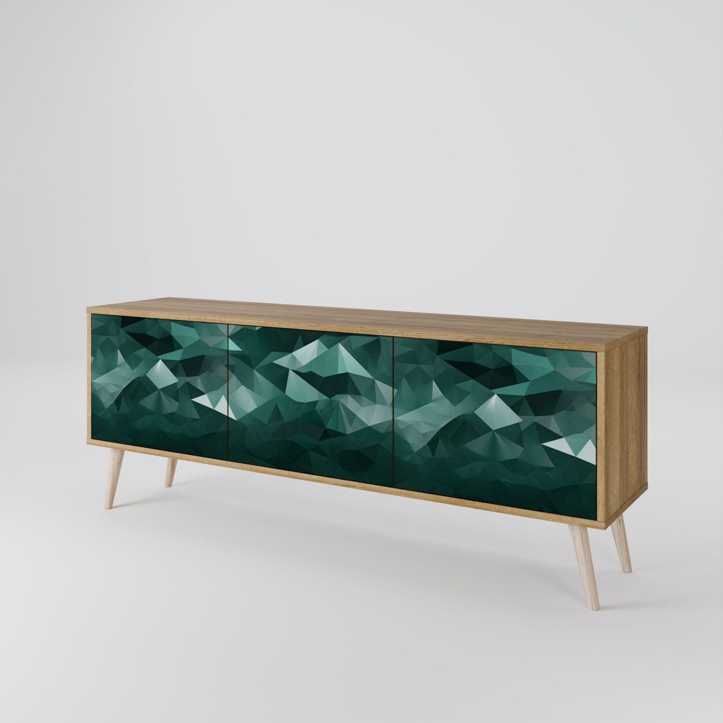 POLYGONAL FLOATING 3-Door TV Stand in Oak Effect