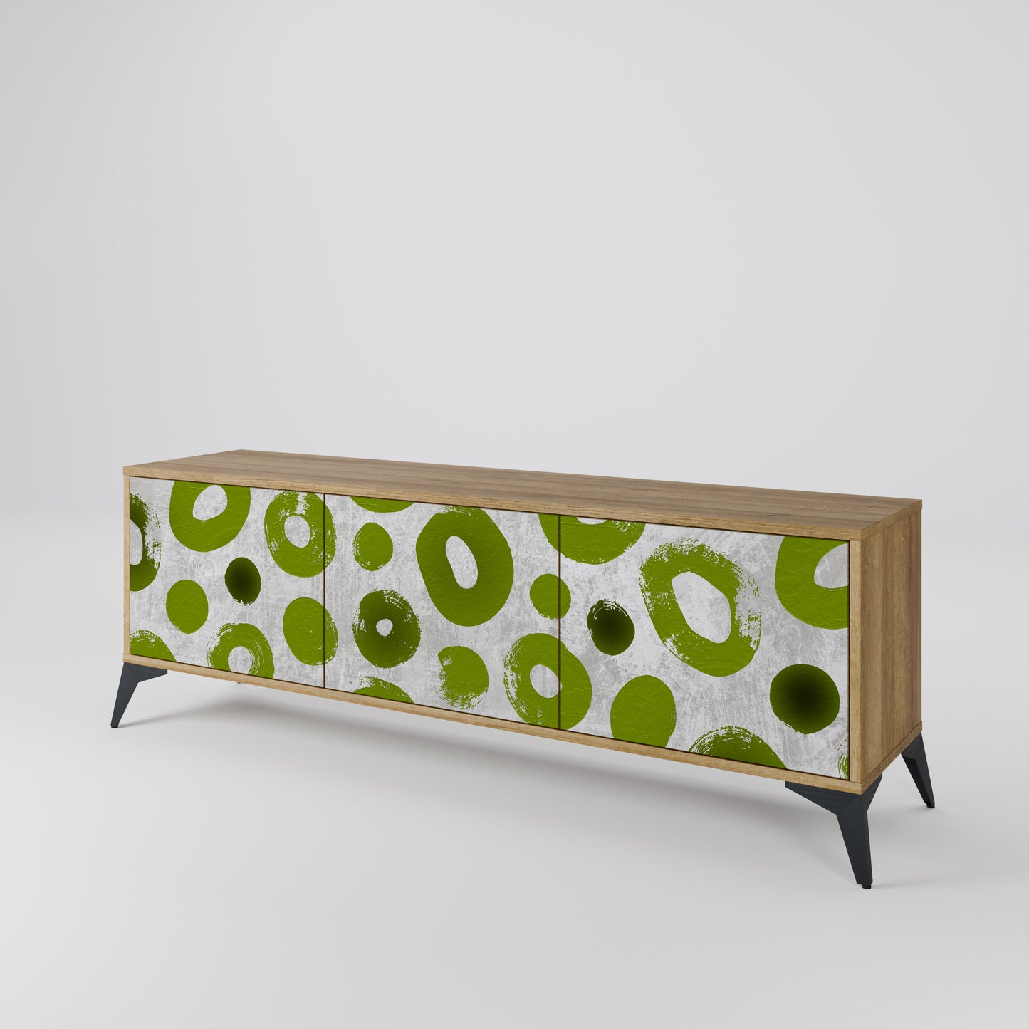 GREEN RHAPSODY 3-Door TV Stand in Oak Effect