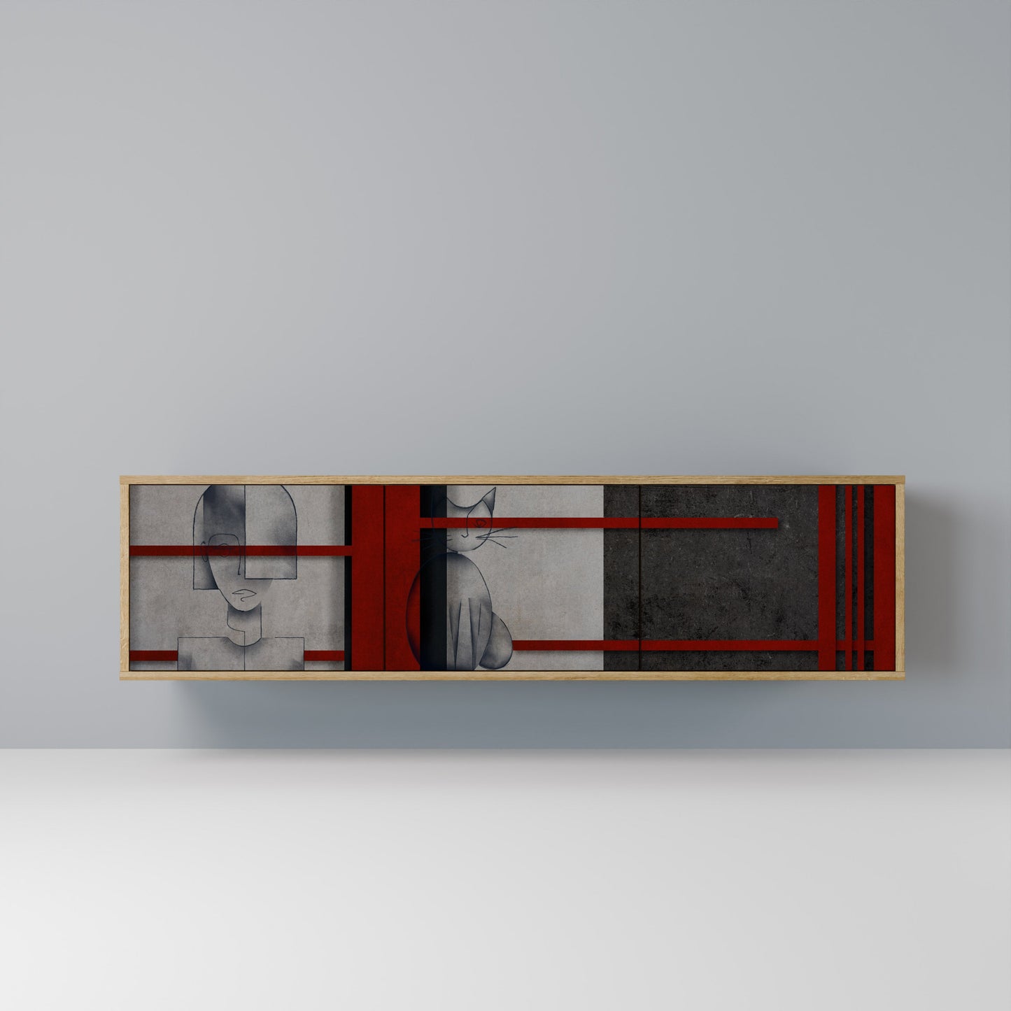 GRAY FIGURES 3-Door TV Stand in Oak Effect