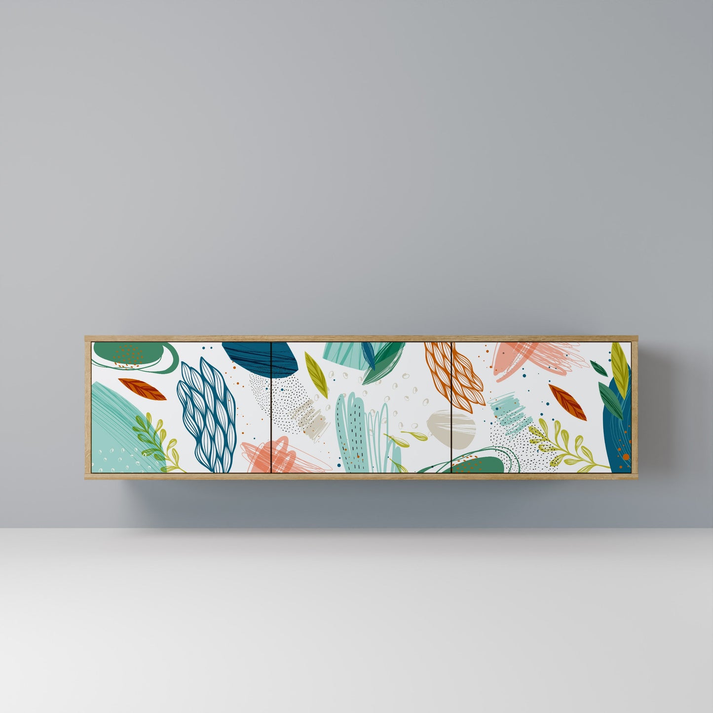 BOTANICAL HURRICANE 3-Door TV Stand in Oak Effect