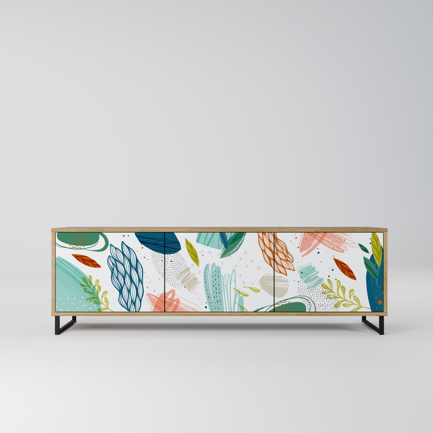 BOTANICAL HURRICANE 3-Door TV Stand in Oak Effect
