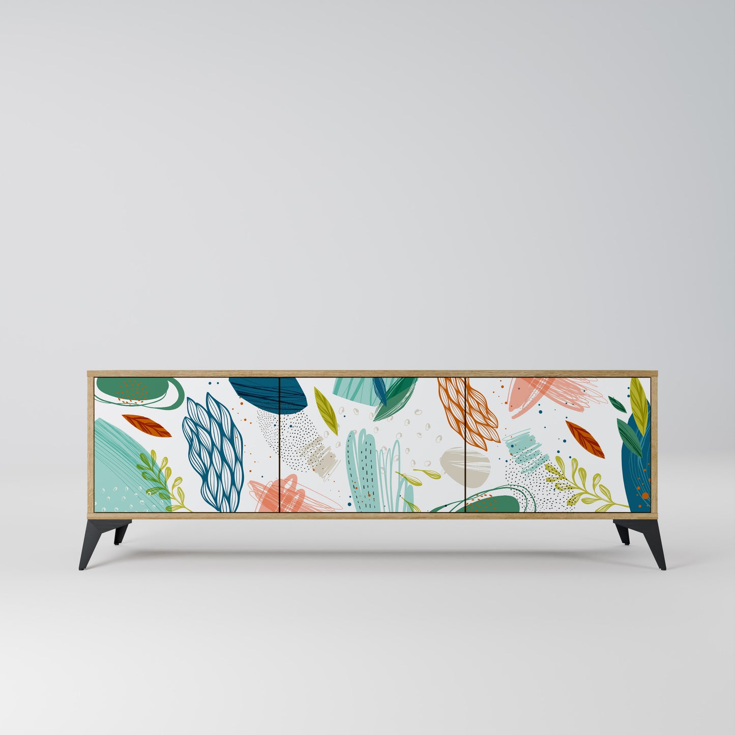 BOTANICAL HURRICANE 3-Door TV Stand in Oak Effect