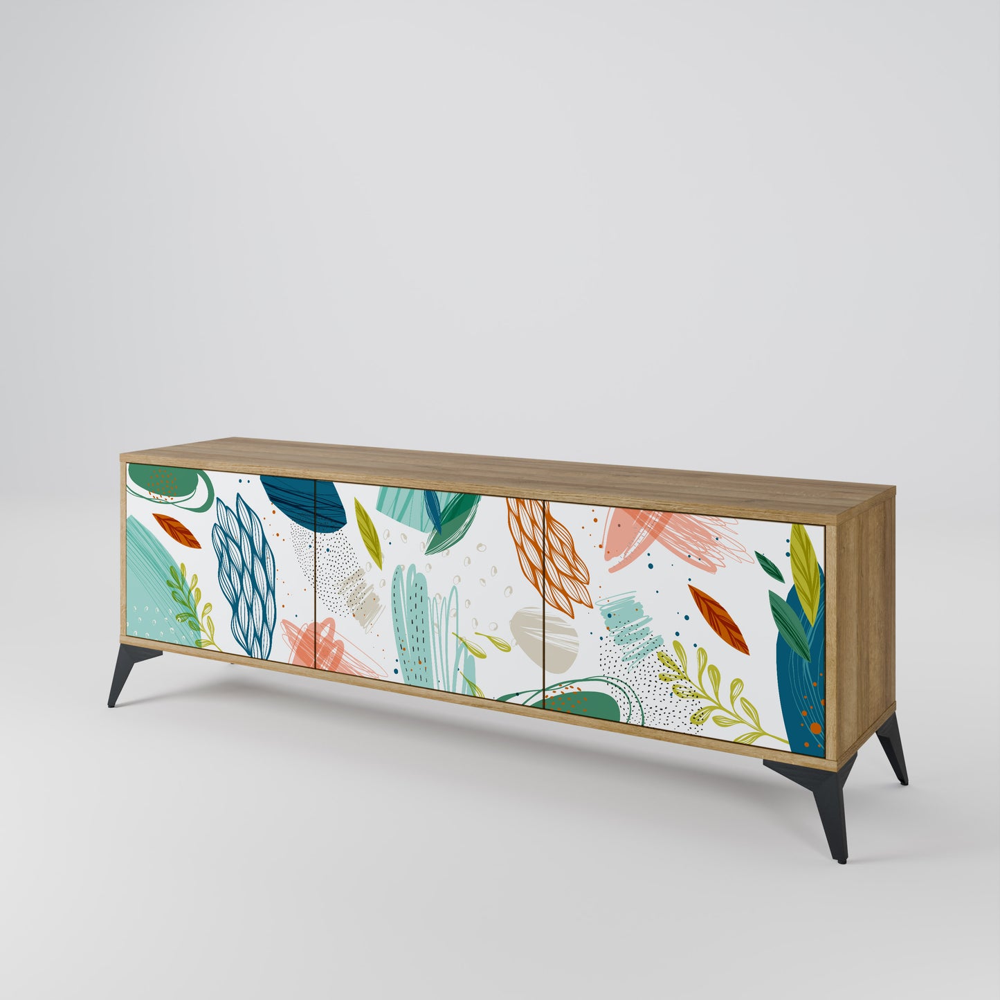 BOTANICAL HURRICANE 3-Door TV Stand in Oak Effect