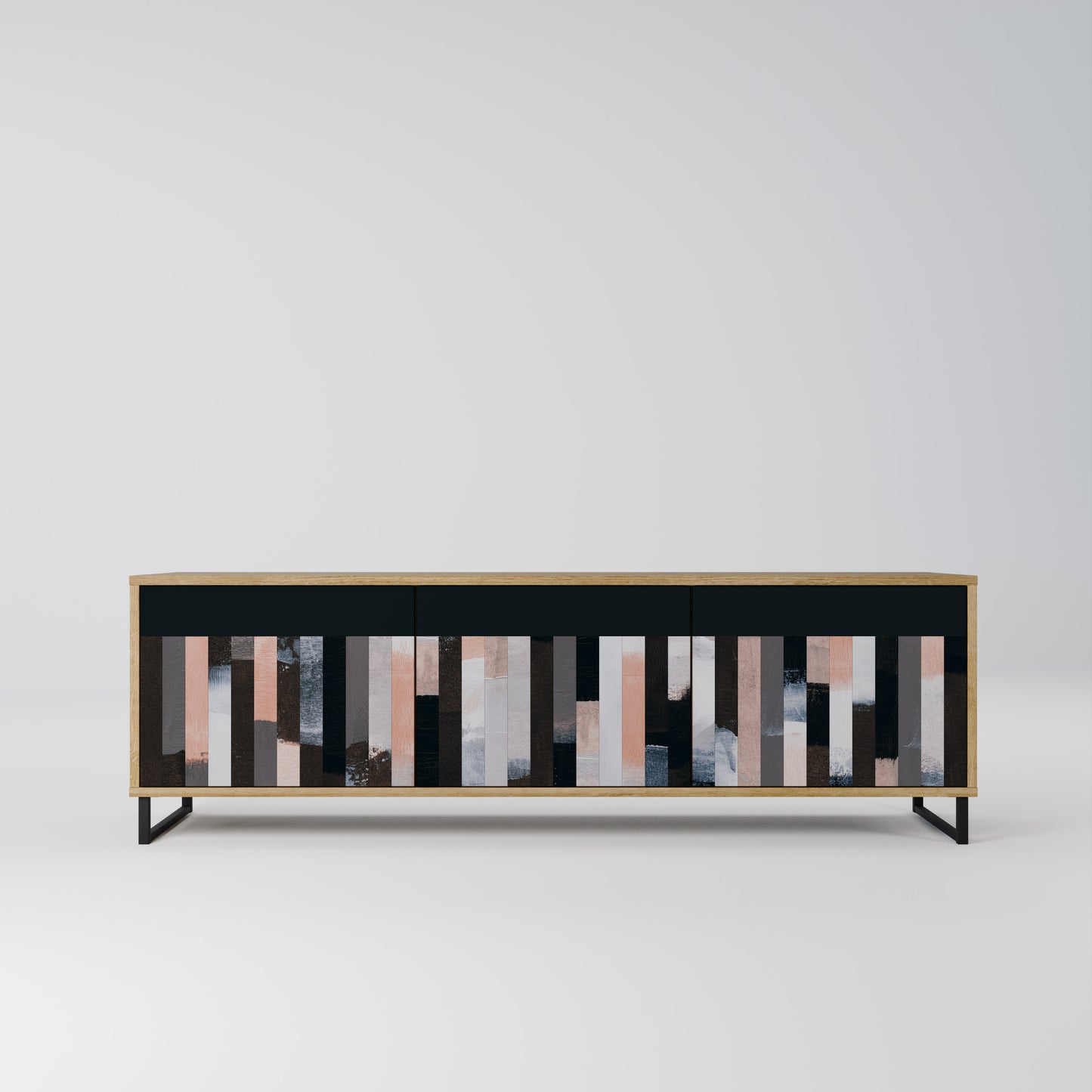 COLLAGE OF RECTANGLES 3-dörrars TV-bänk i ekeffekt