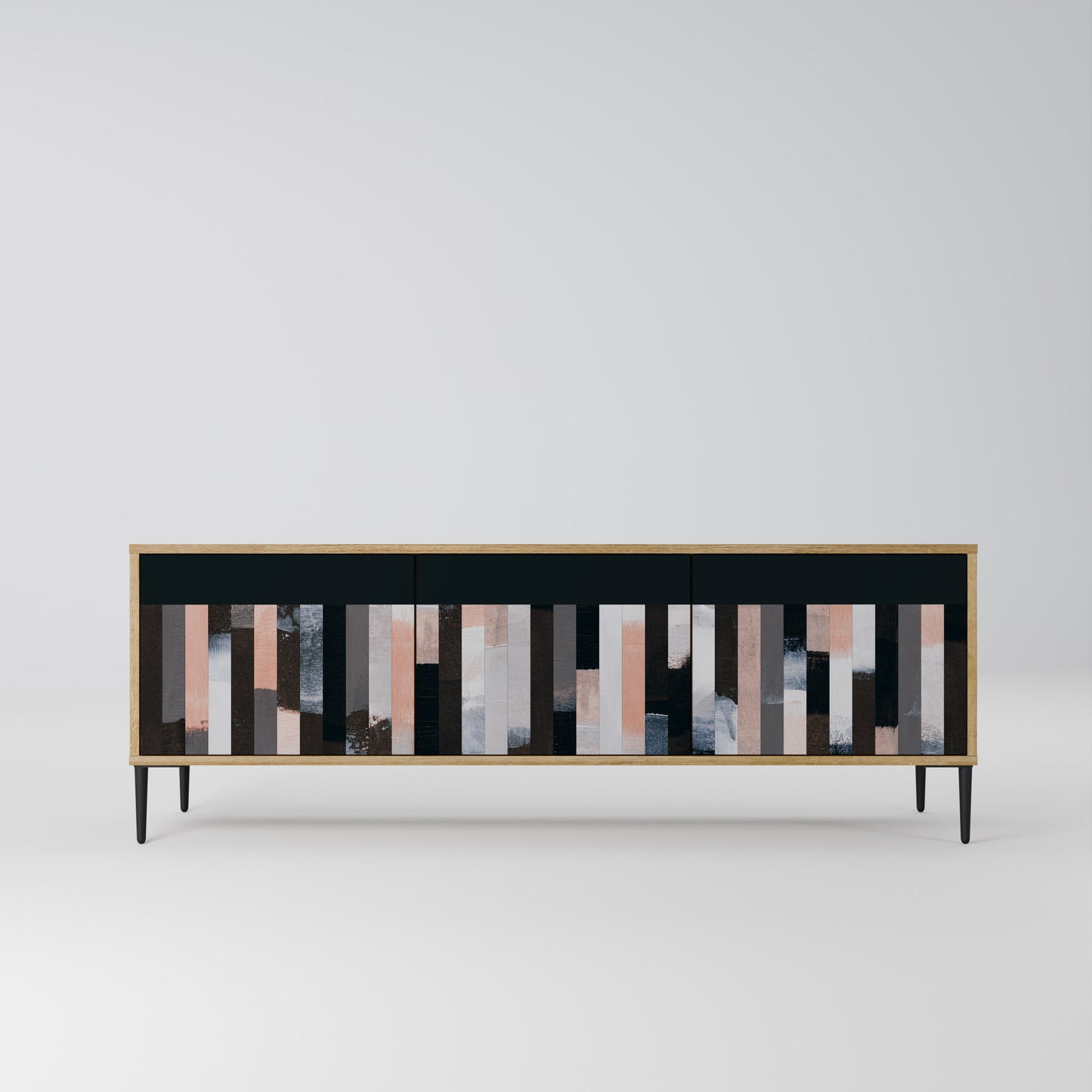 COLLAGE OF RECTANGLES 3-dörrars TV-bänk i ekeffekt