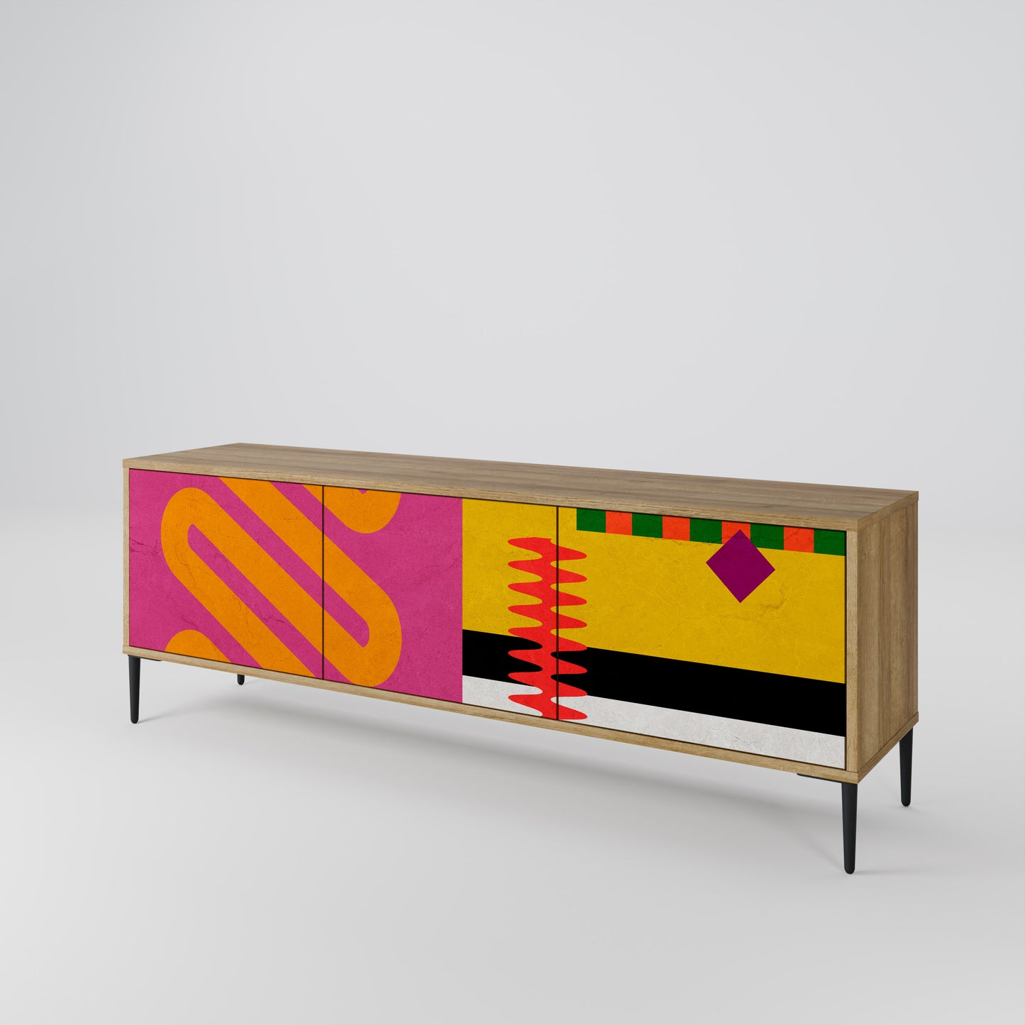 VIVID ART 3-Door TV Stand in Oak Effect