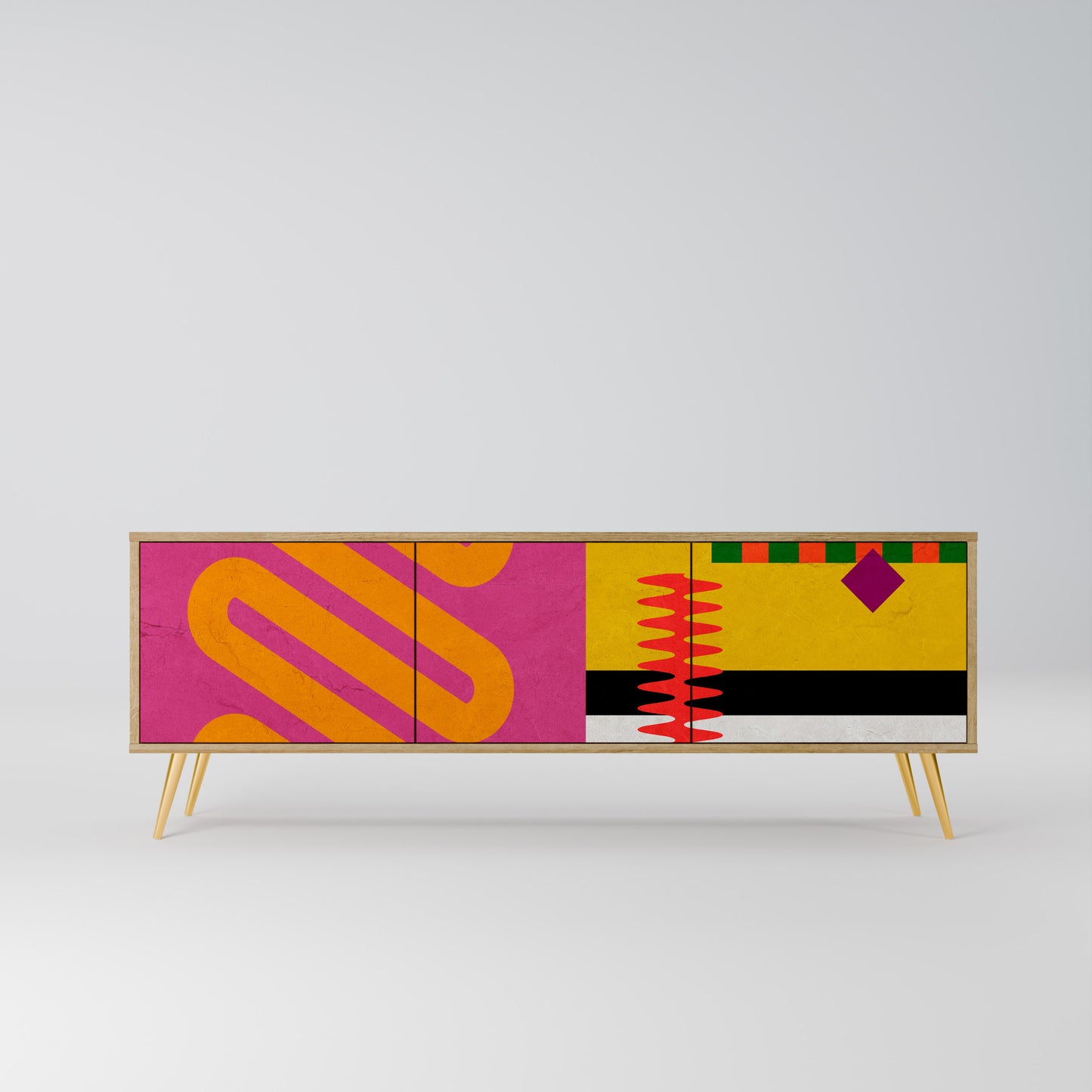 VIVID ART 3-Door TV Stand in Oak Effect