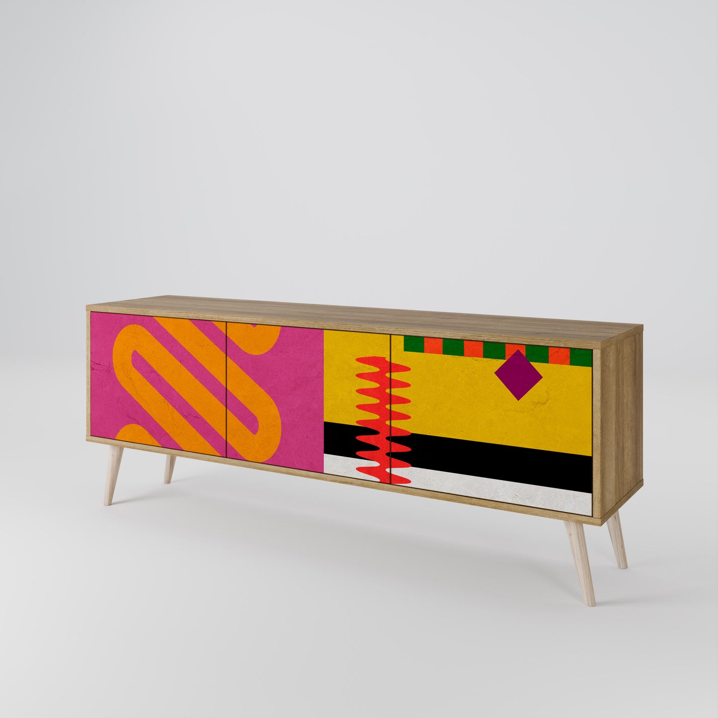 VIVID ART 3-Door TV Stand in Oak Effect