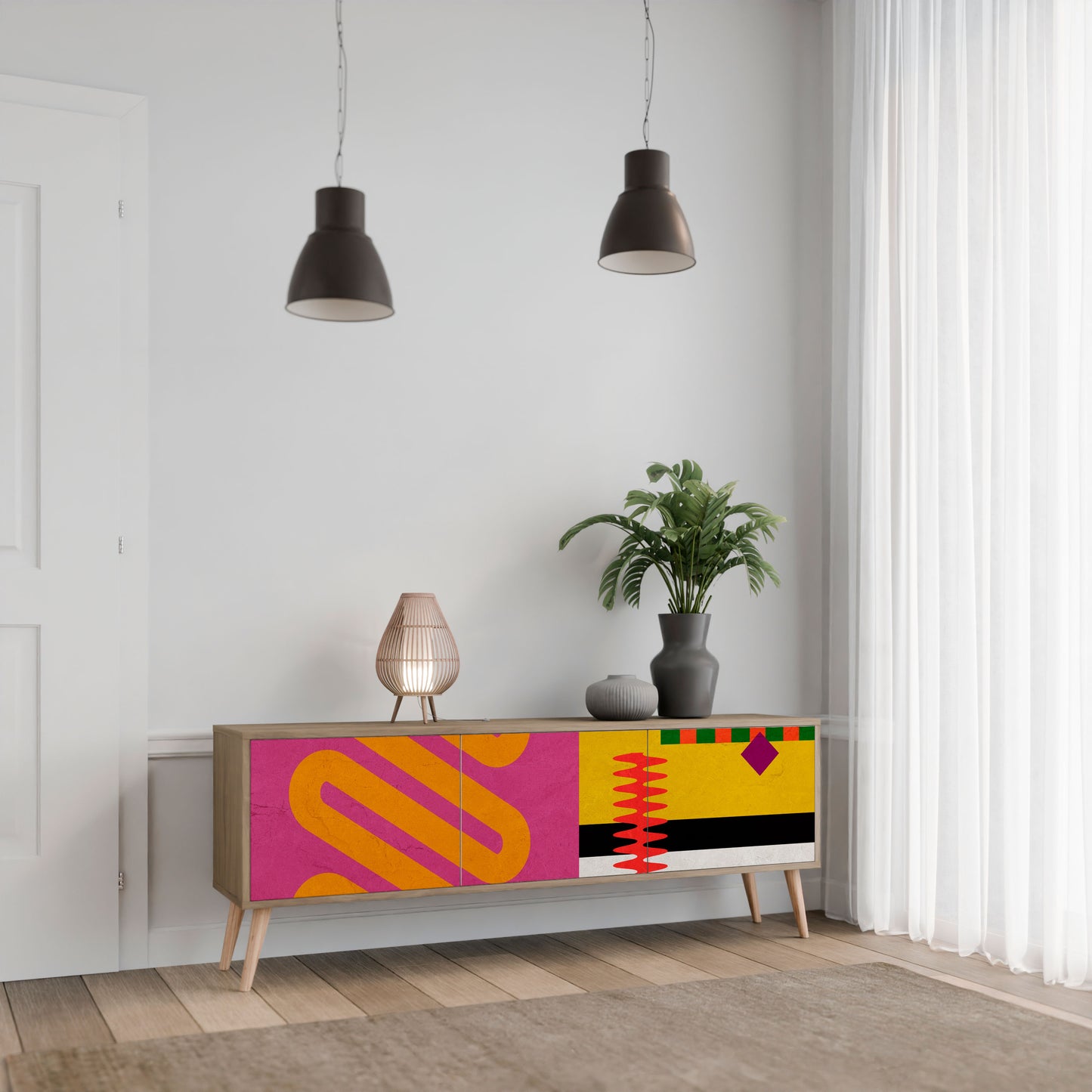 VIVID ART 3-Door TV Stand in Oak Effect