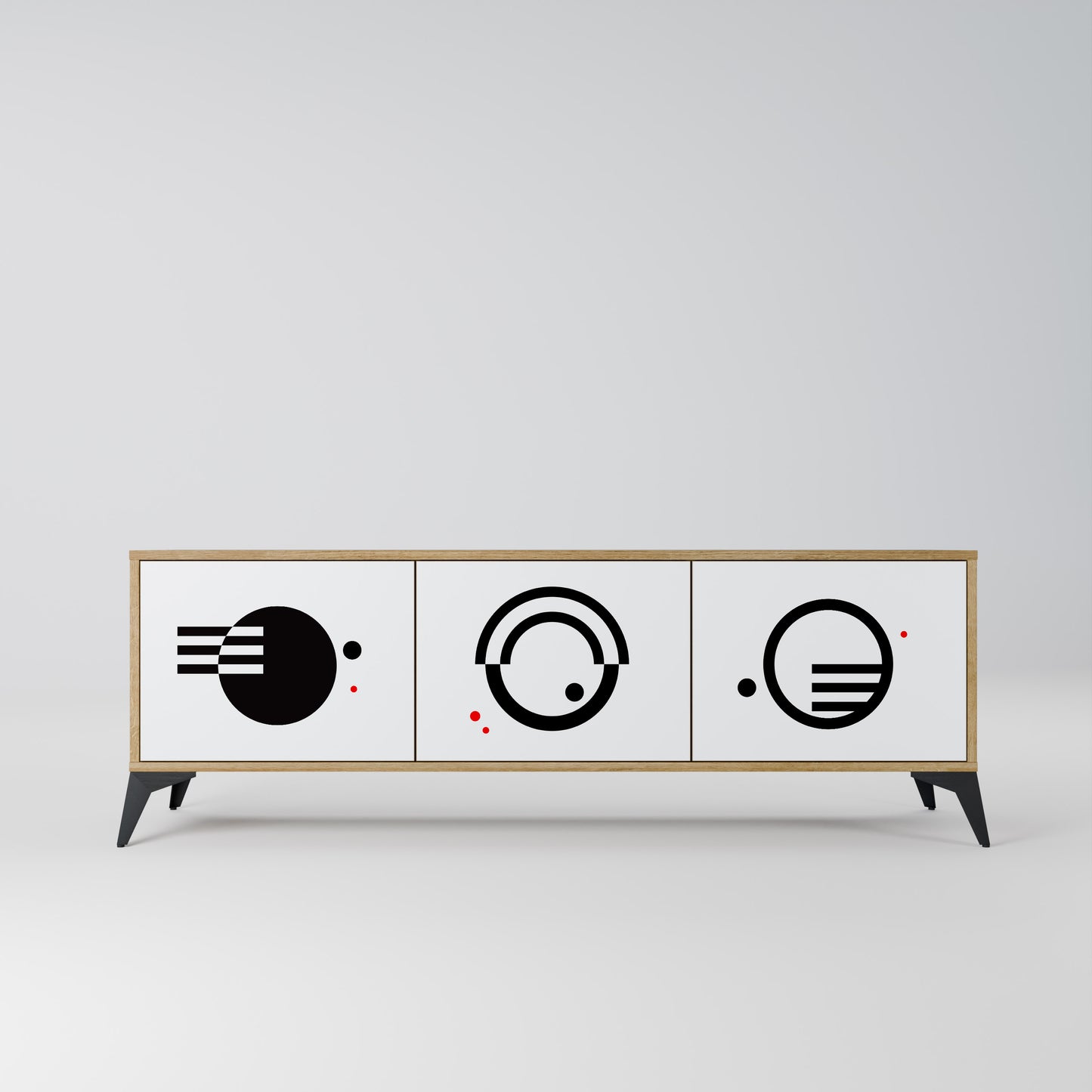BLACK AND WHITE COMBINATION 3-Door TV Stand in Oak Effect