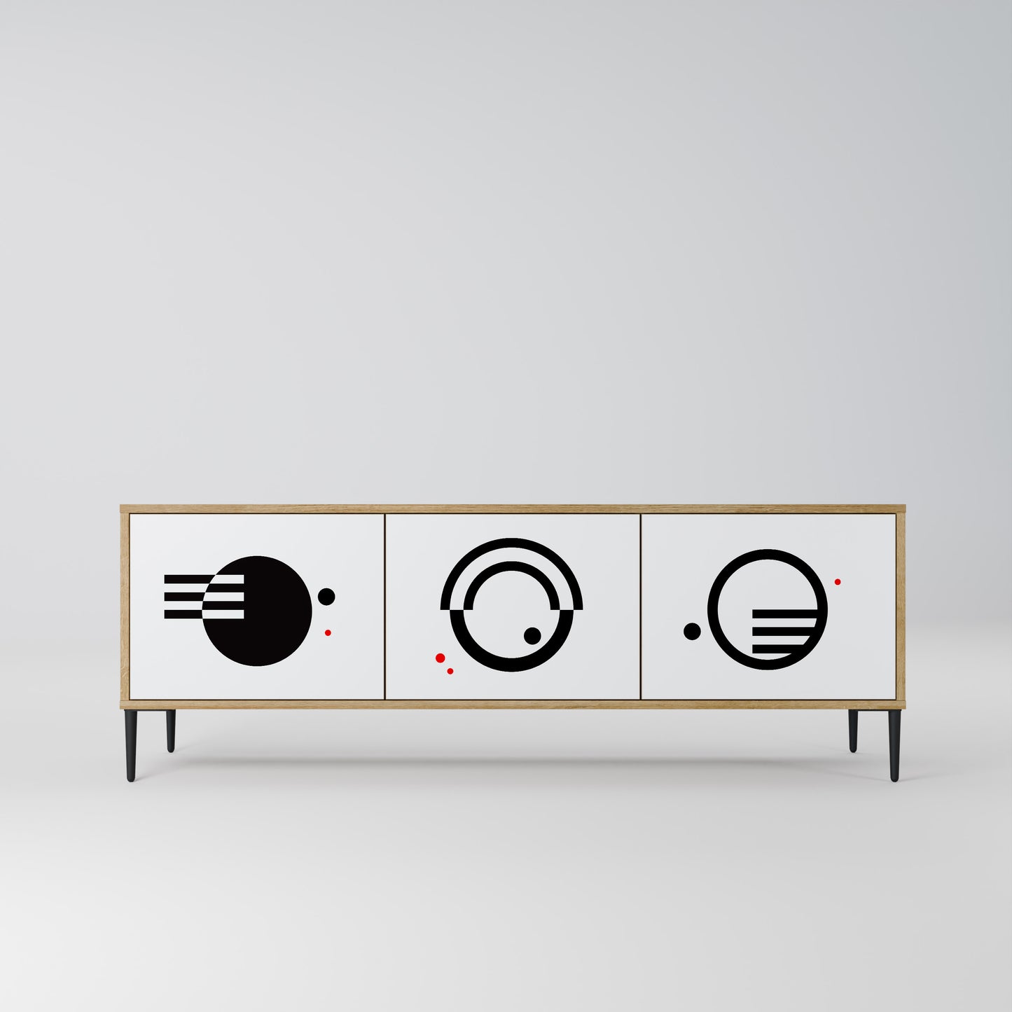 BLACK AND WHITE COMBINATION 3-Door TV Stand in Oak Effect