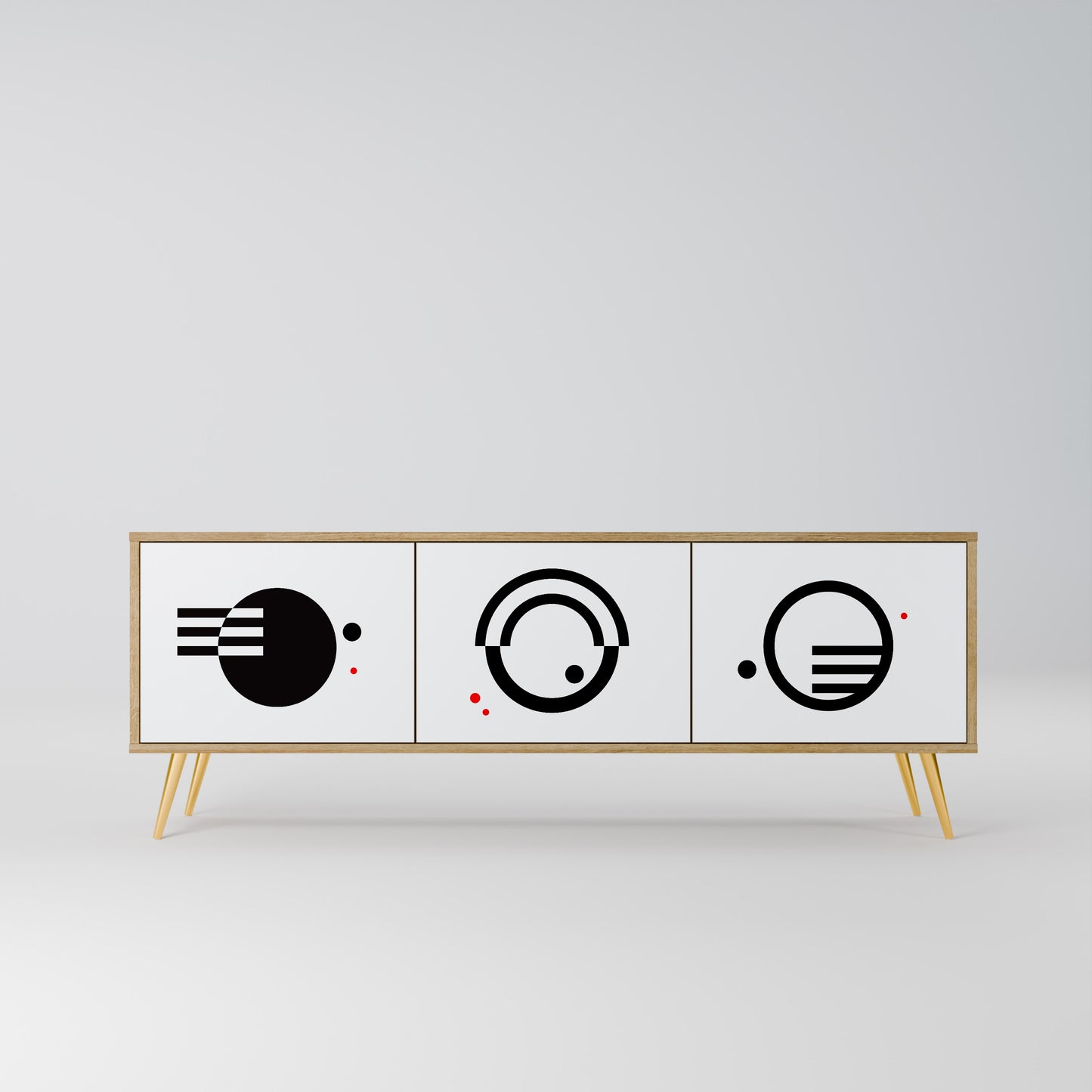 BLACK AND WHITE COMBINATION 3-Door TV Stand in Oak Effect
