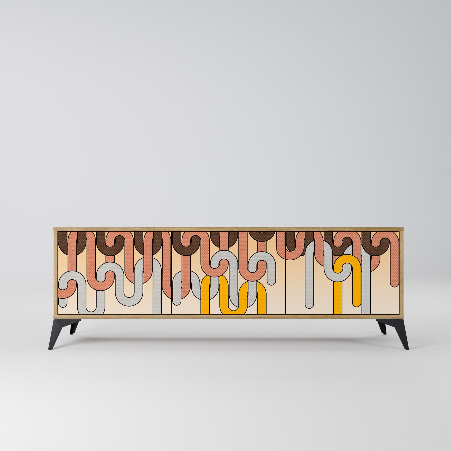 COLORFUL STRINGS 3-Door TV Stand in Oak Effect