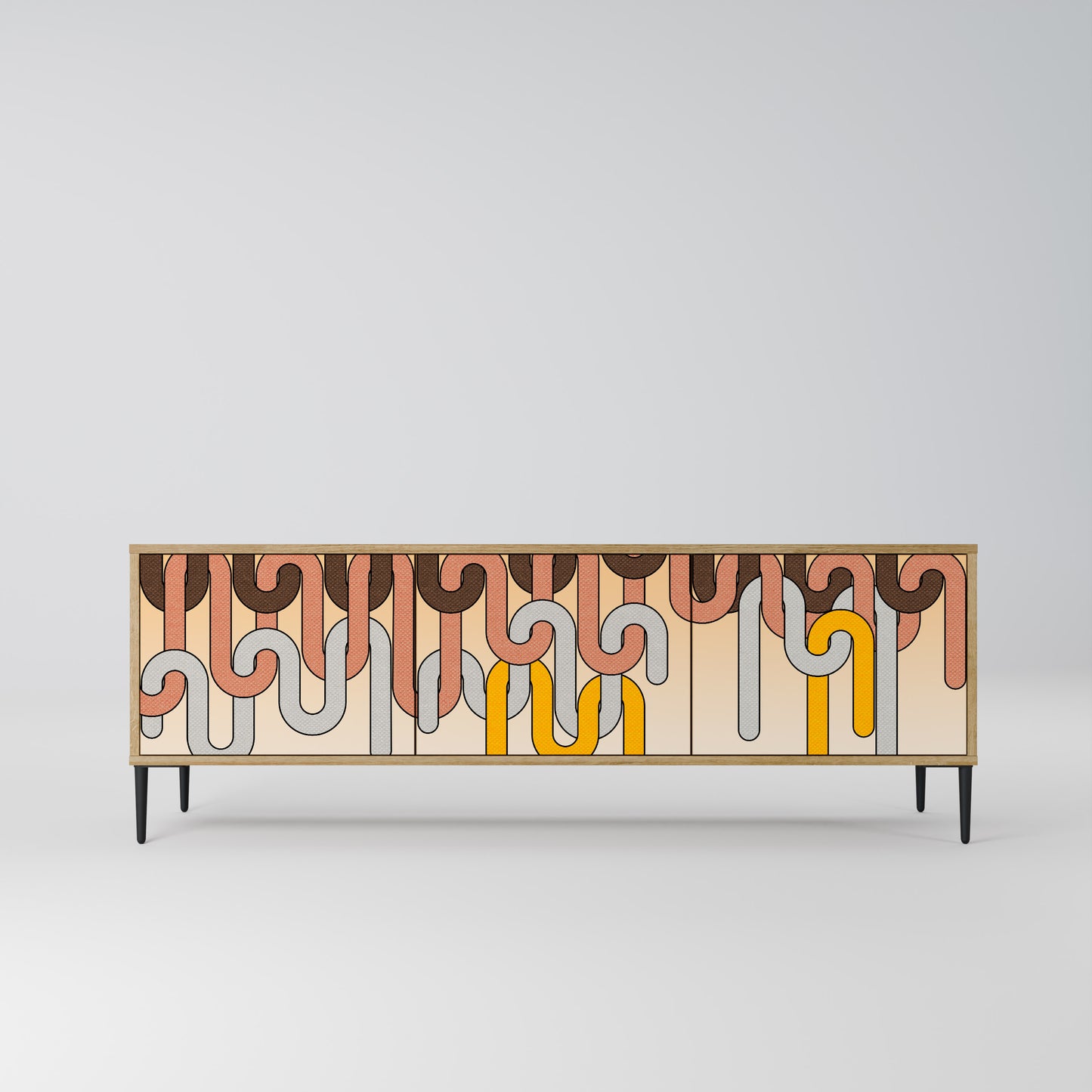 COLORFUL STRINGS 3-Door TV Stand in Oak Effect
