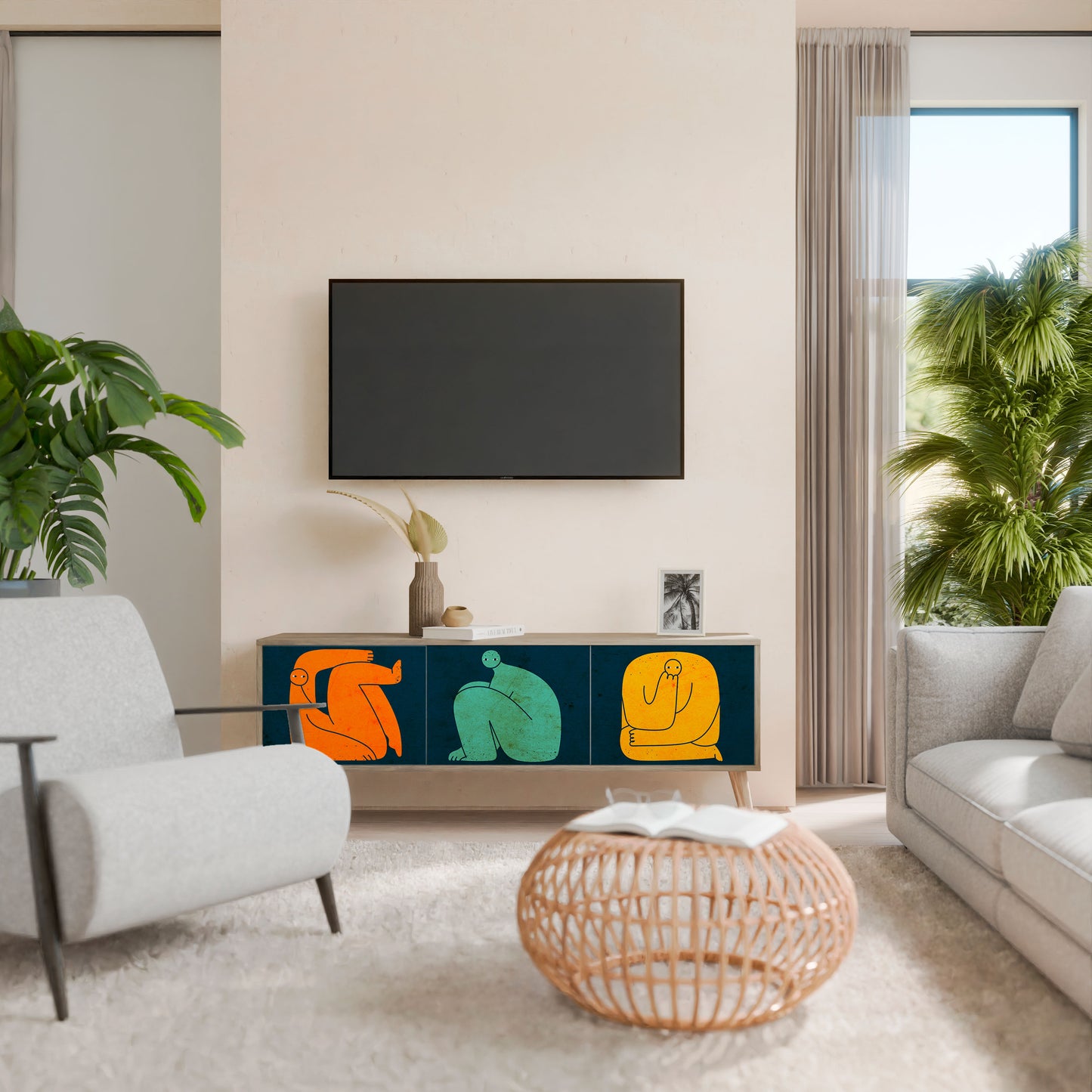 TOGETHER BUT SEPARATELY 3-Door TV Stand in Oak Effect