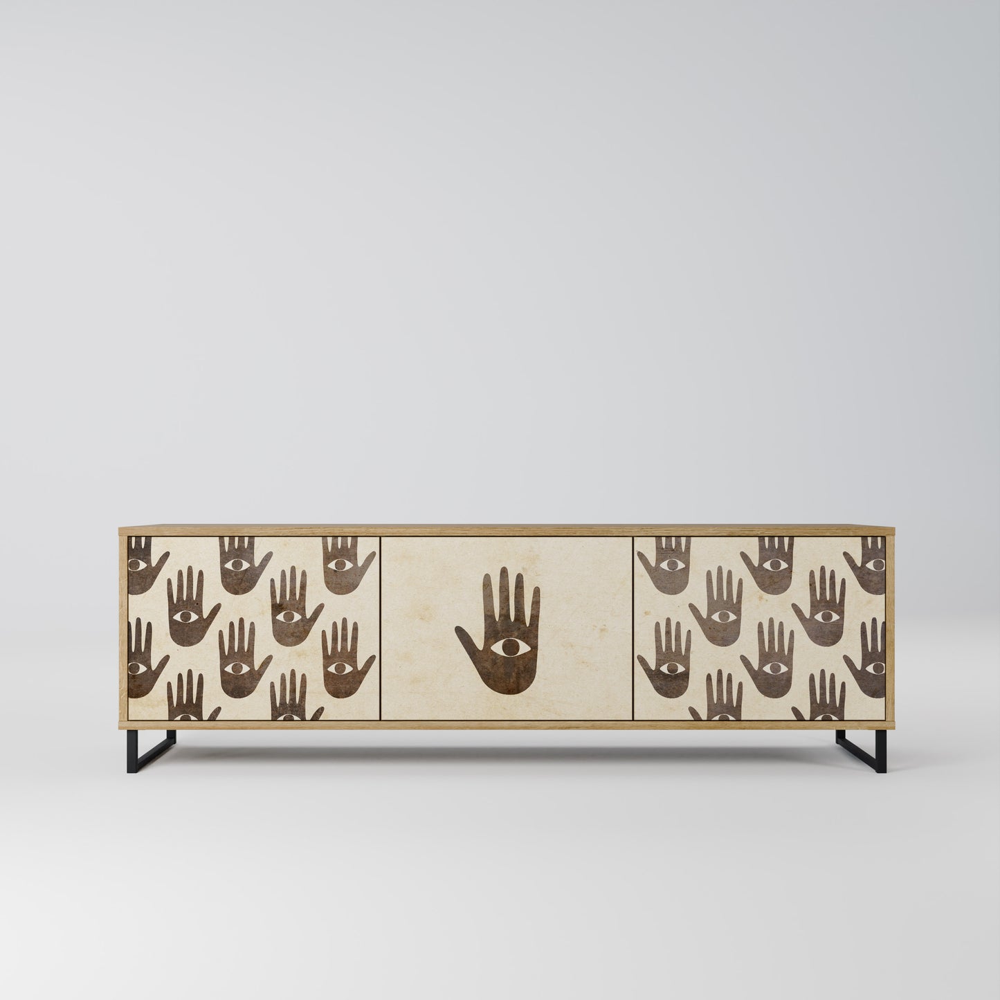 SEE MORE 3-Door TV Stand in Oak Effect