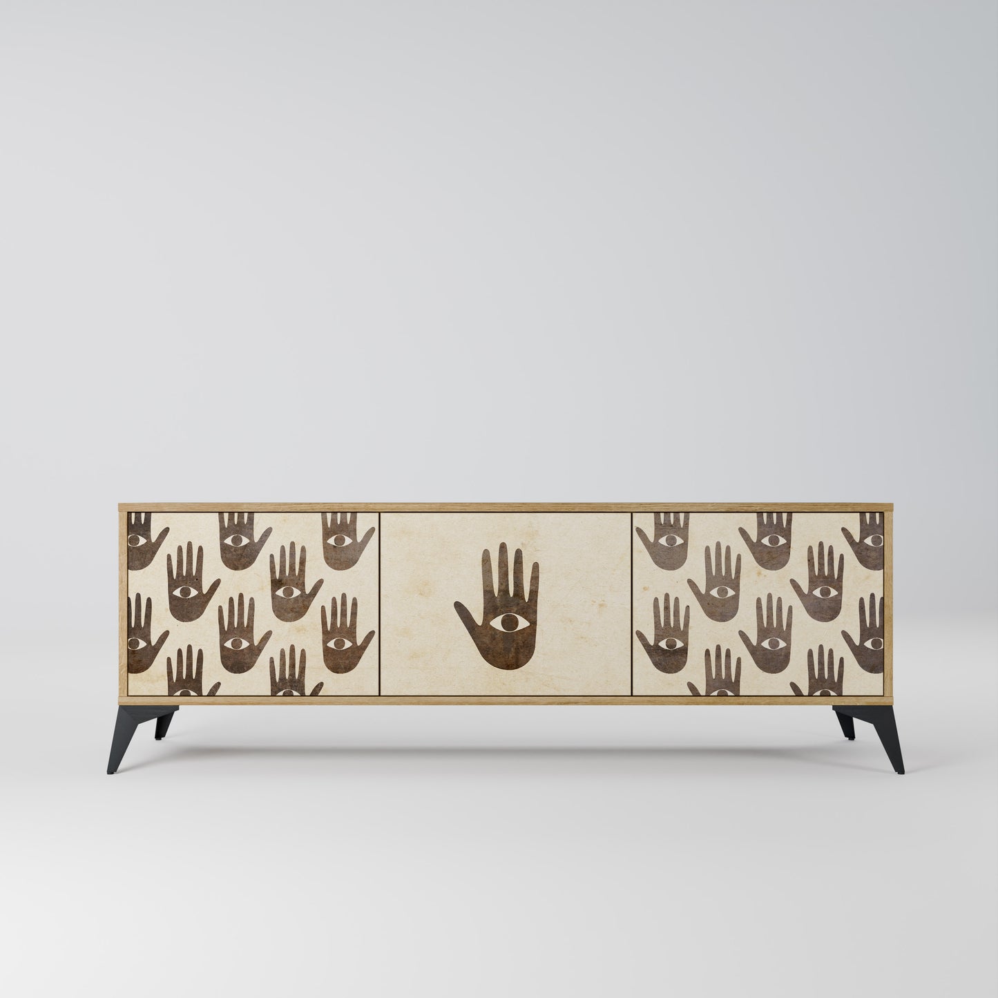 SEE MORE 3-Door TV Stand in Oak Effect