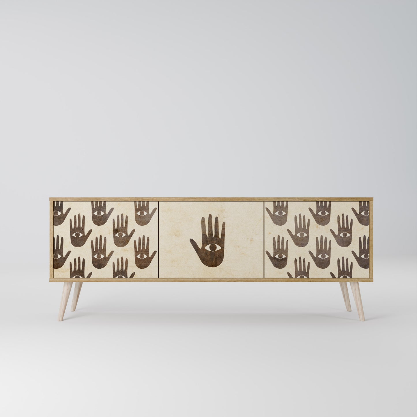 SEE MORE 3-Door TV Stand in Oak Effect